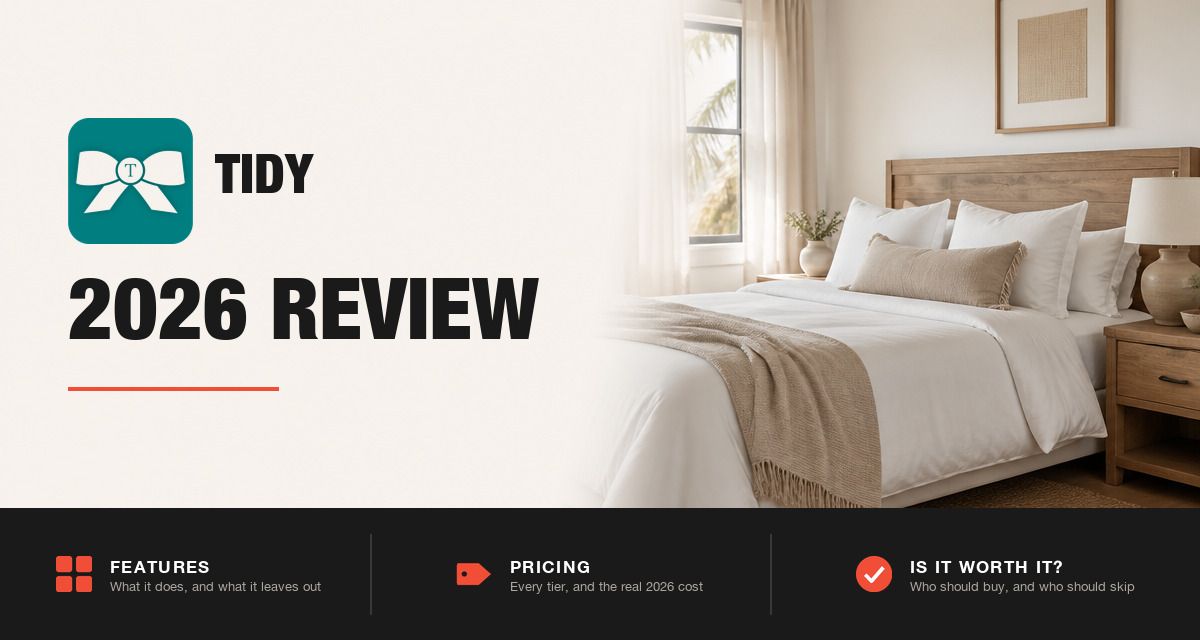 TIDY 2026 review hero image: TIDY branding beside a freshly made rental bed