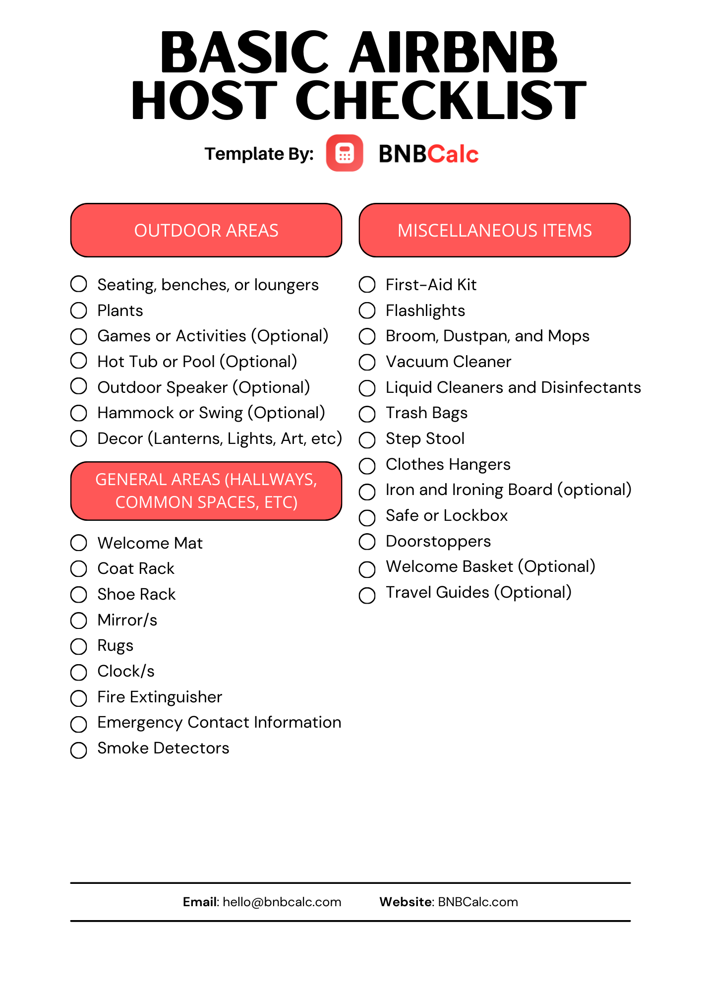 Basic Airbnb Host Checklist Template by BNBCalc Part 3