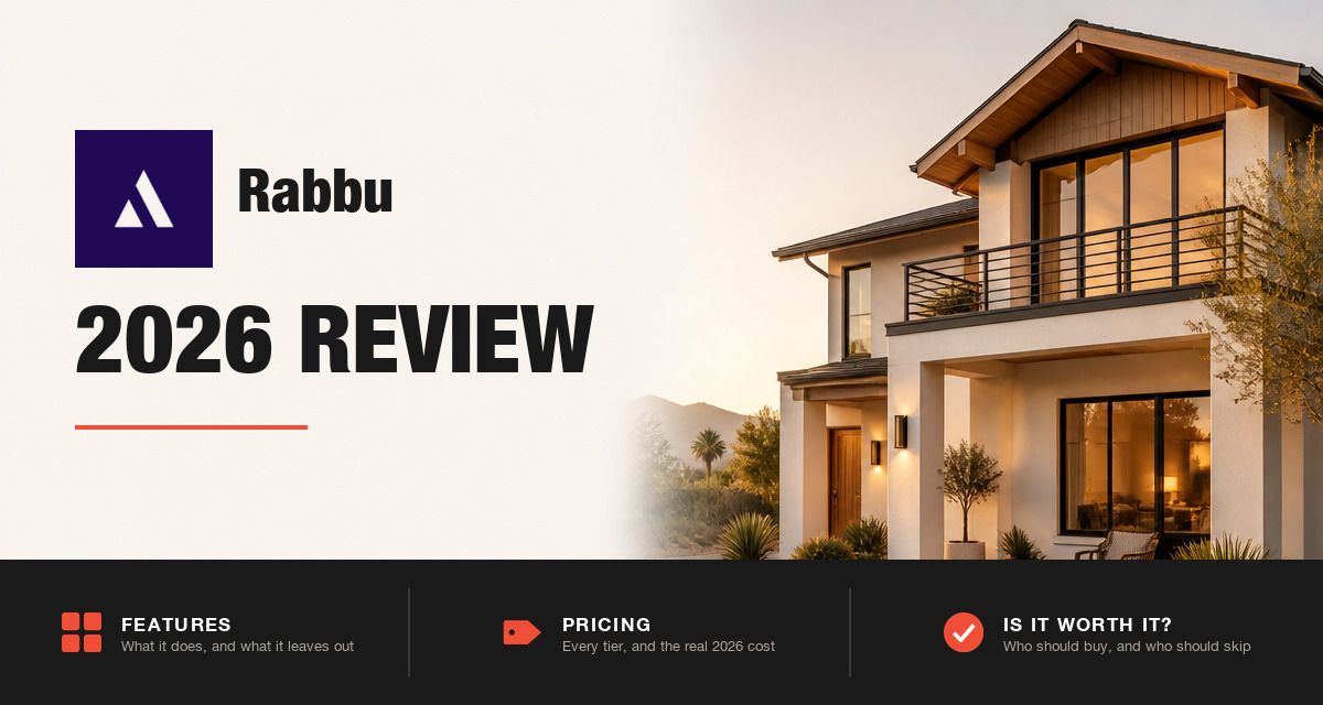 Rabbu 2026 review hero image: Rabbu branding beside a modern rental home at golden hour