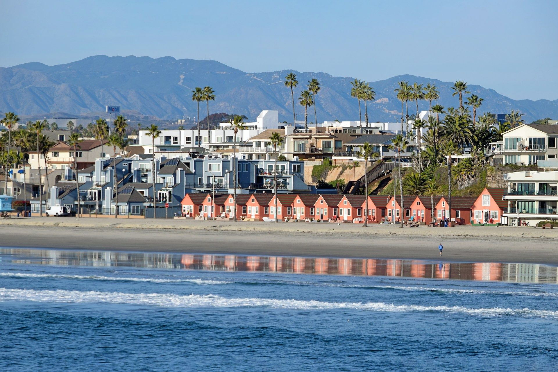 View of the beach in Oceanside from the Oceanside Pier on a beautiful mid-December afternoon.