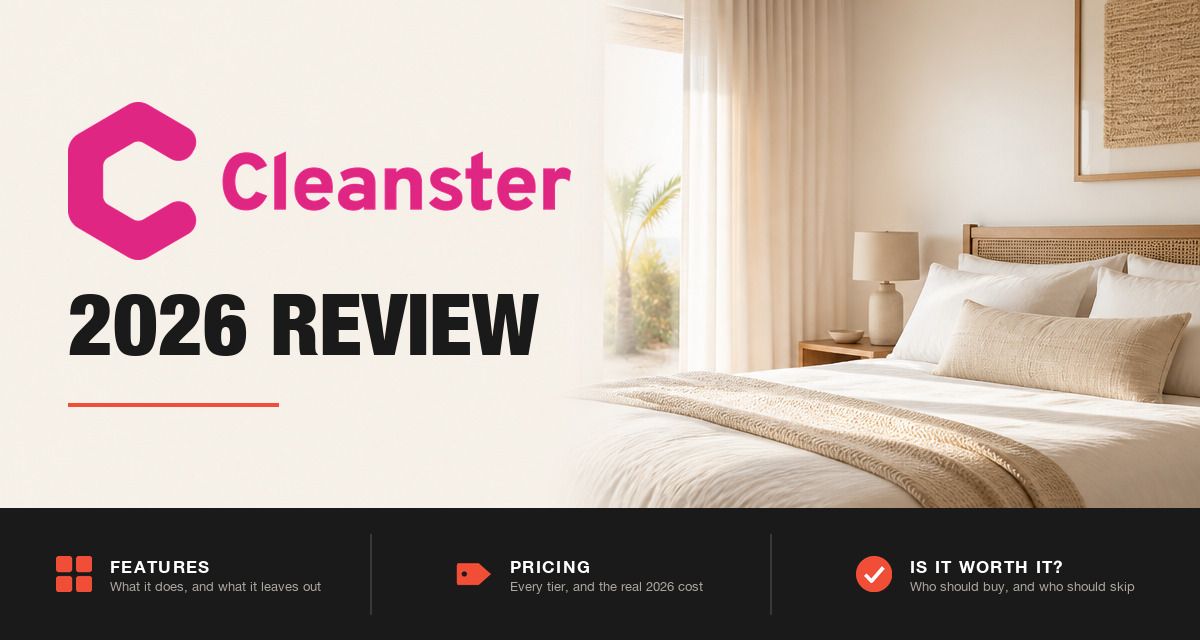 Cleanster 2026 review hero image: Cleanster branding beside a freshly made rental bed