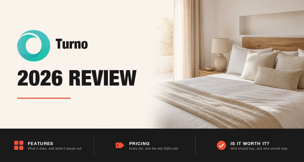 Turno 2026 review hero image: Turno branding beside a freshly made rental bed