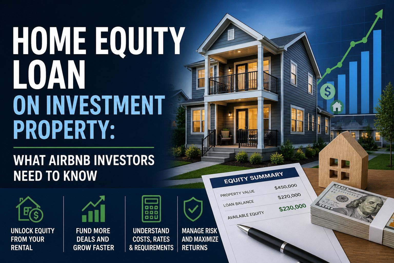 Home equity loan on investment property infographic for Airbnb investors on rates, equity access, and funding STR growth