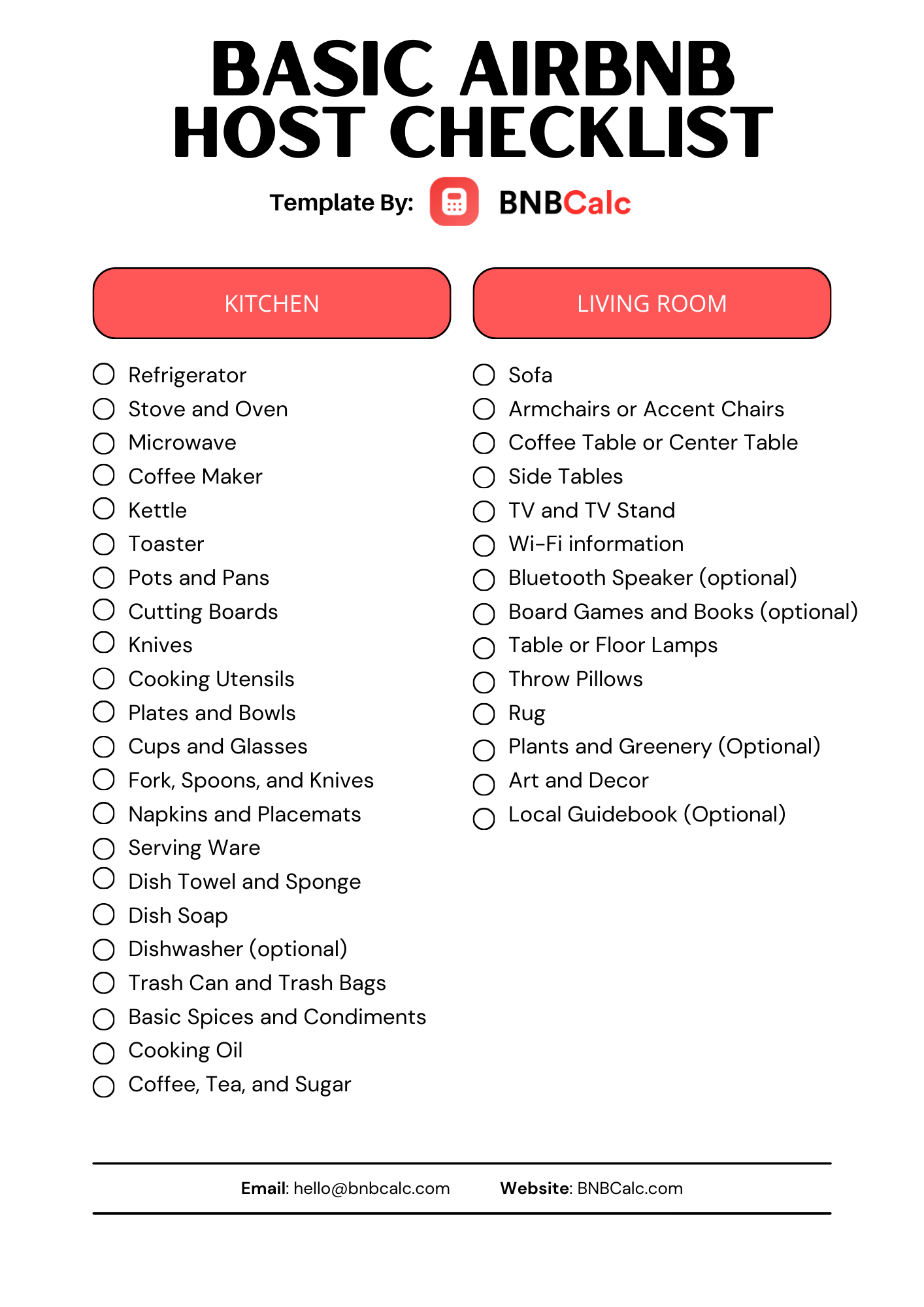 Basic Airbnb Host Checklist Template by BNBCalc Part 2