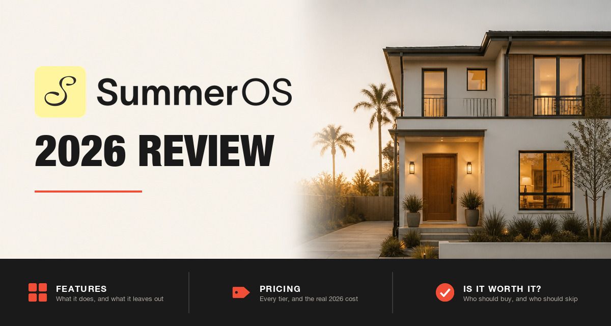 SummerOS logo beside a modern short-term rental home at golden hour, SummerOS 2026 review