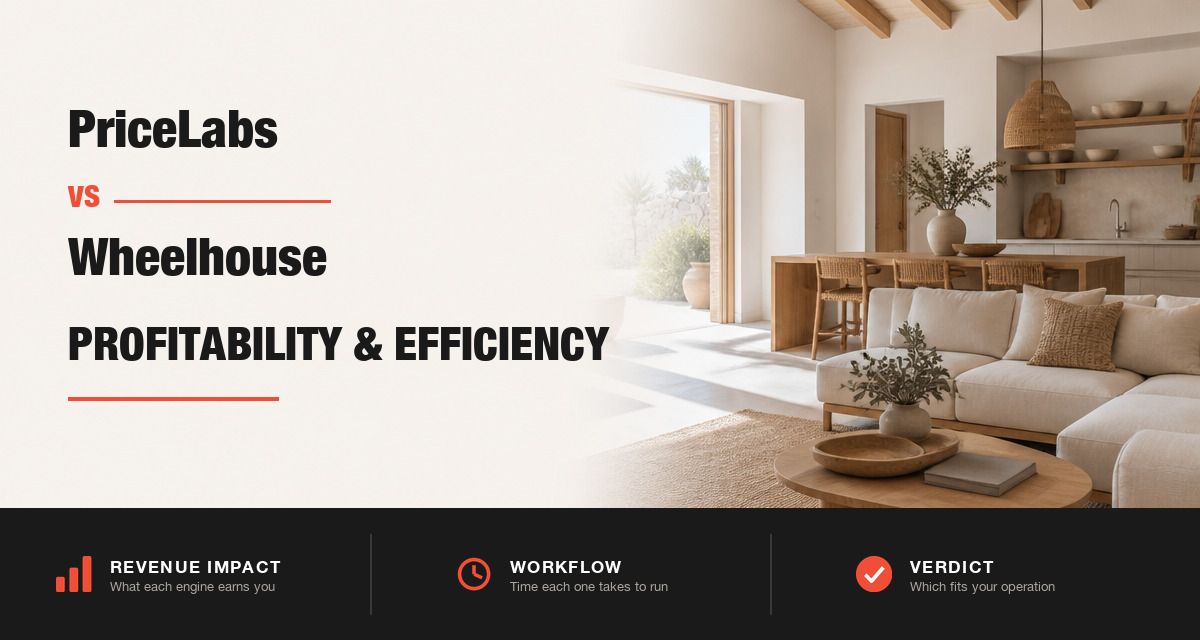 PriceLabs vs Wheelhouse profitability comparison beside a sunlit rental living space