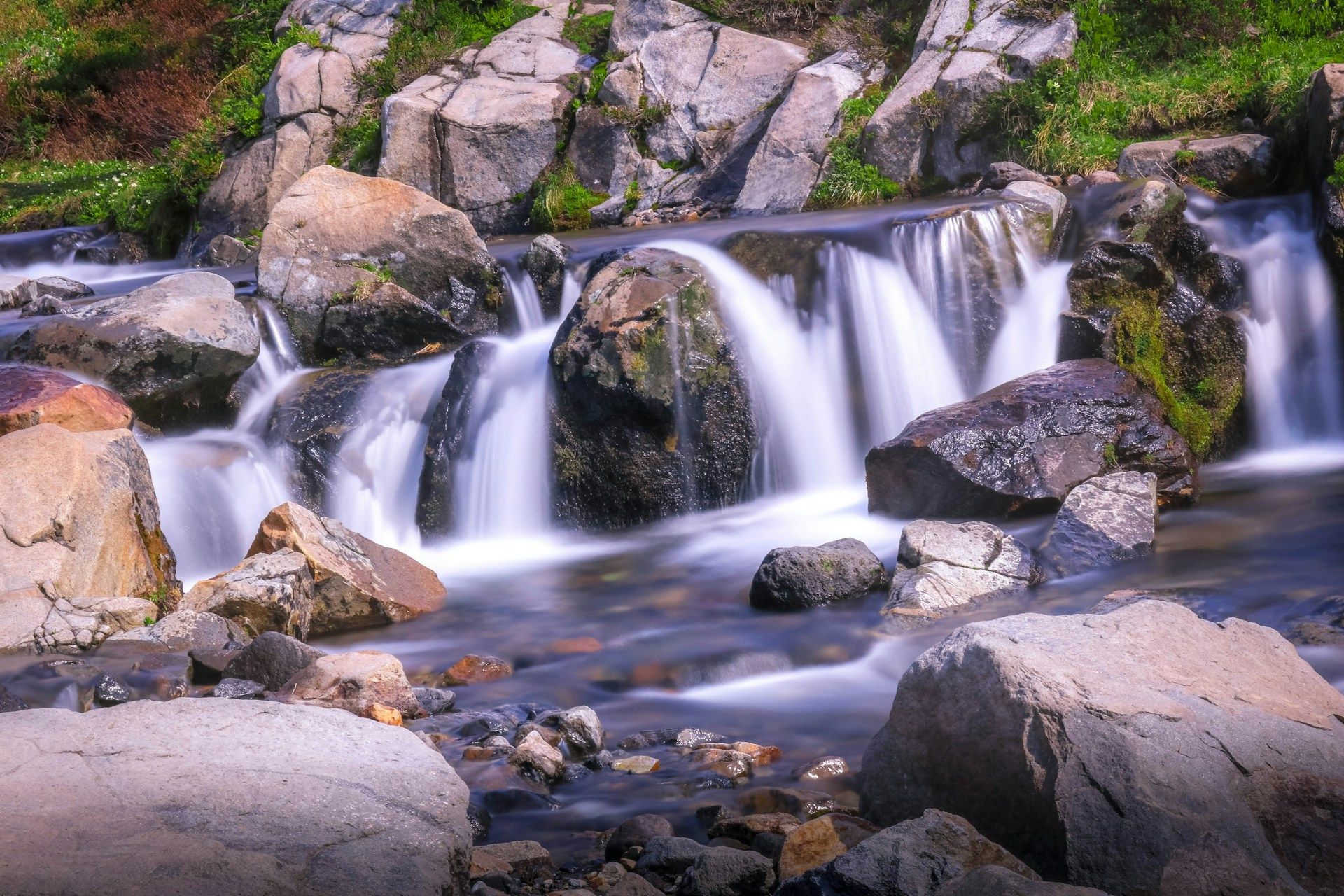 A Long Exposure shot of the Myrtle Falls in the Mount Rainier National Park, Ashford, Washington, USA.