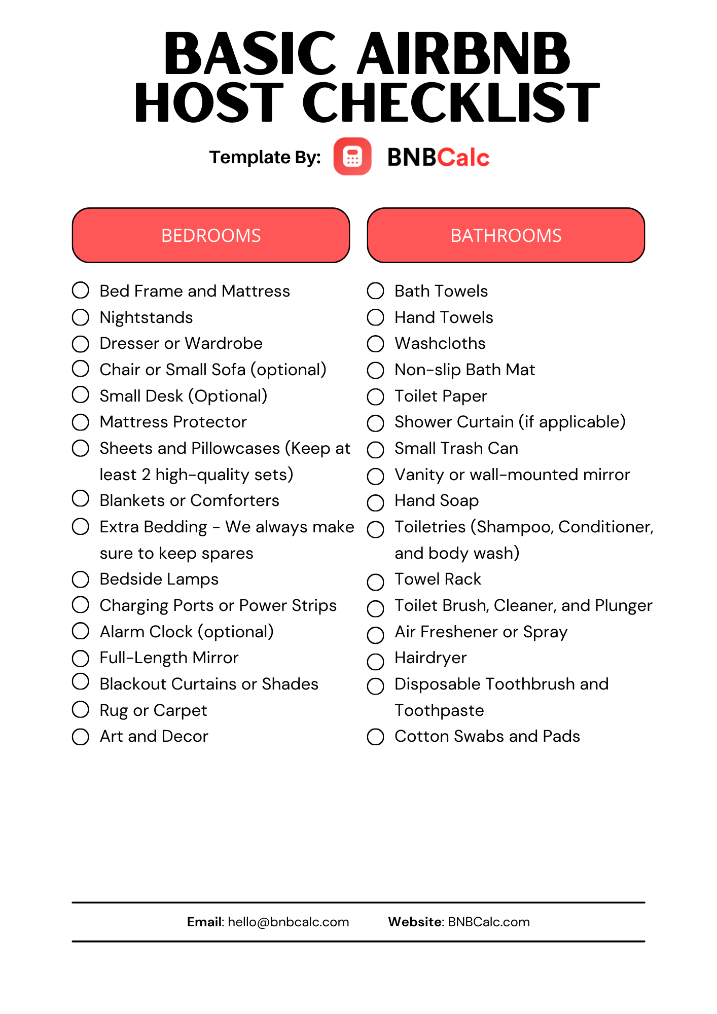 Basic Airbnb Host Checklist Template by BNBCalc Part 1