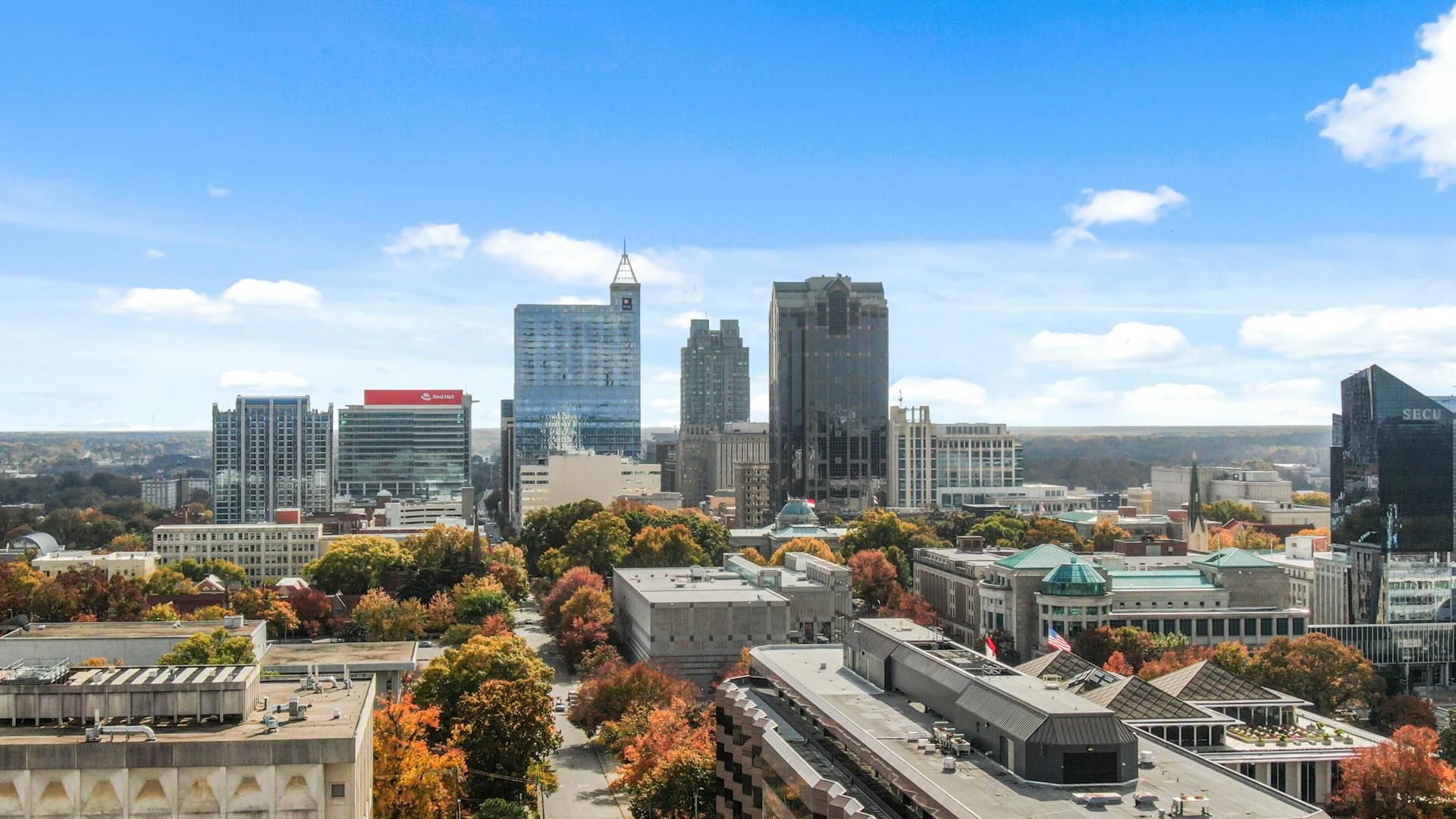 Aerial View of City Buildings in Raleigh