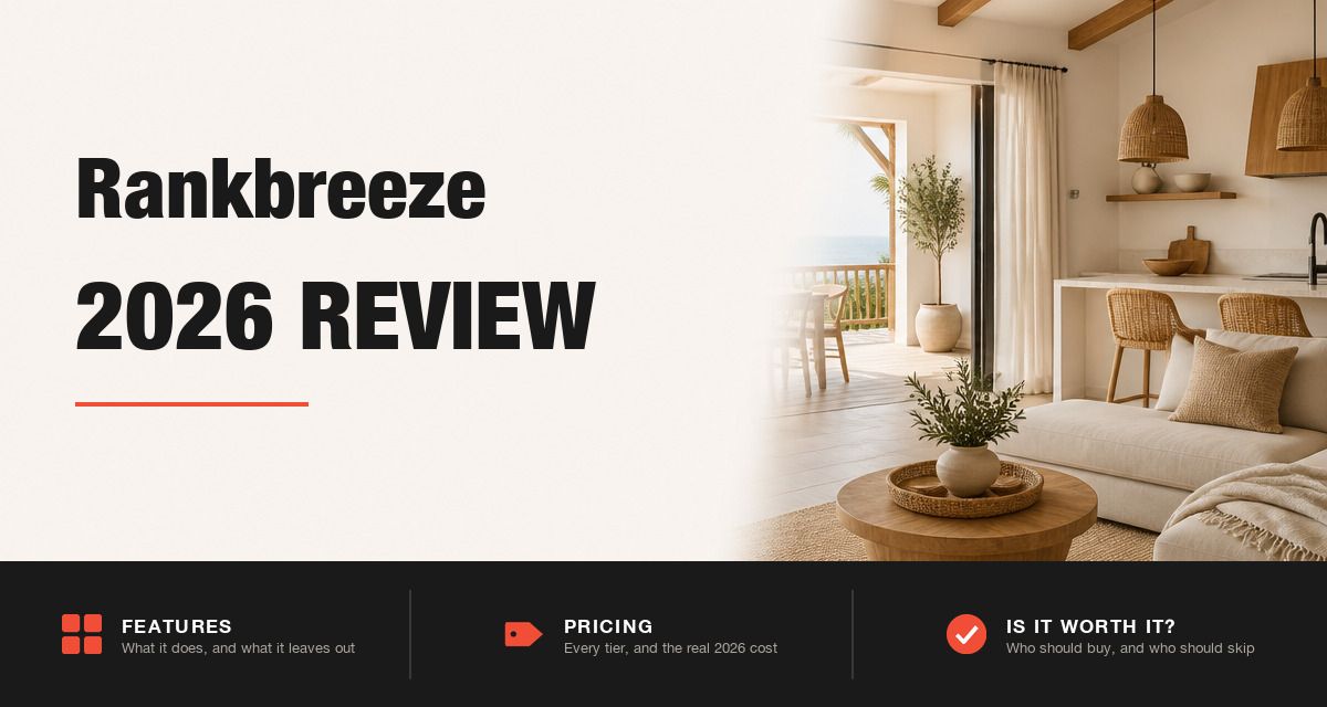 Rankbreeze 2026 review hero image: Rankbreeze branding beside a styled rental interior