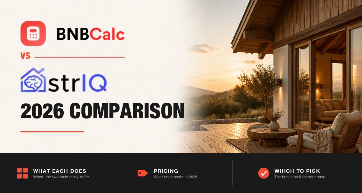BNBCalc and strIQ logos beside a short-term rental home, strIQ comparison 2026
