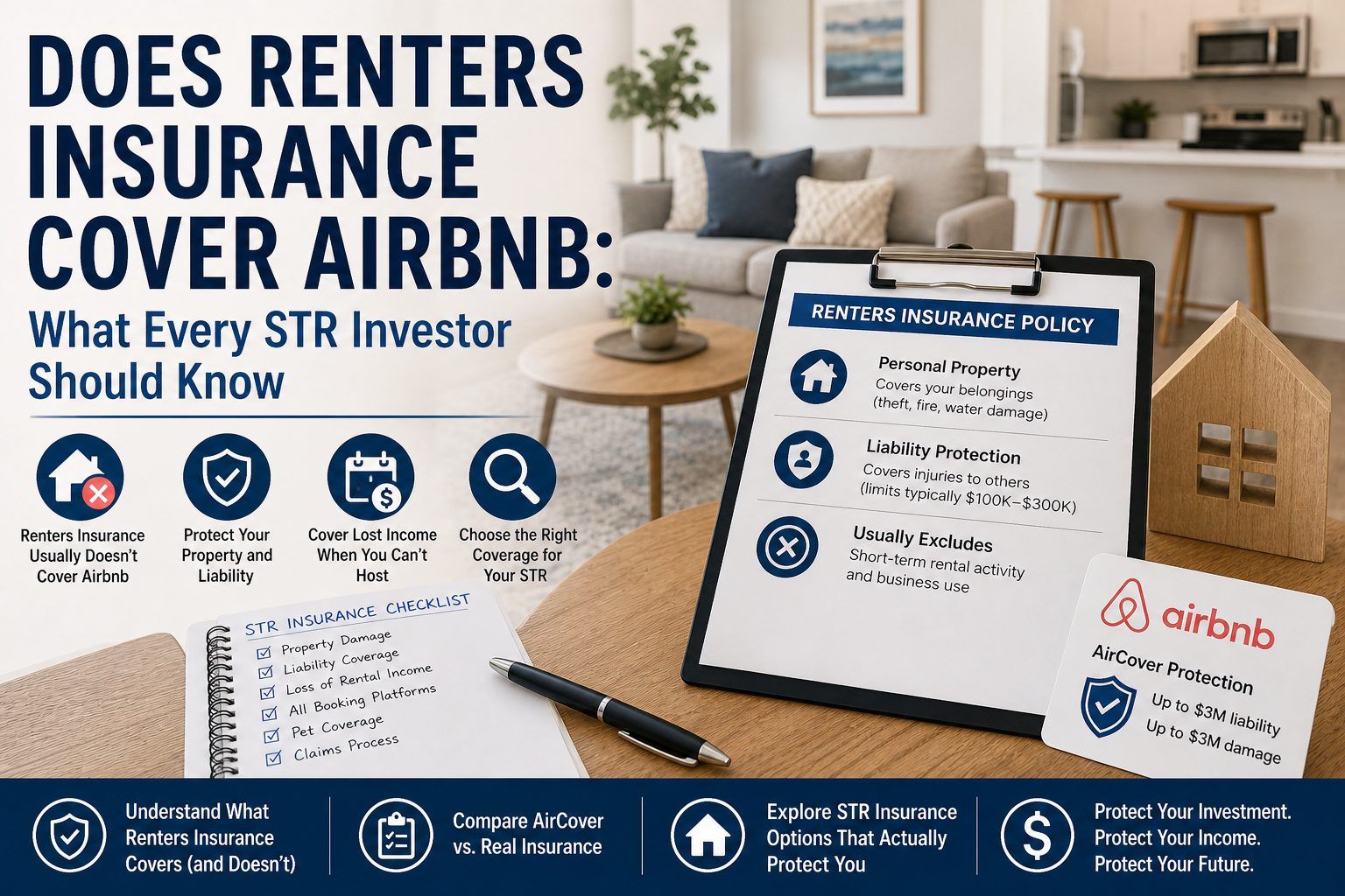 Airbnb STR renters insurance guide covering AirCover limits, policy exclusions and short-term rental   protection options