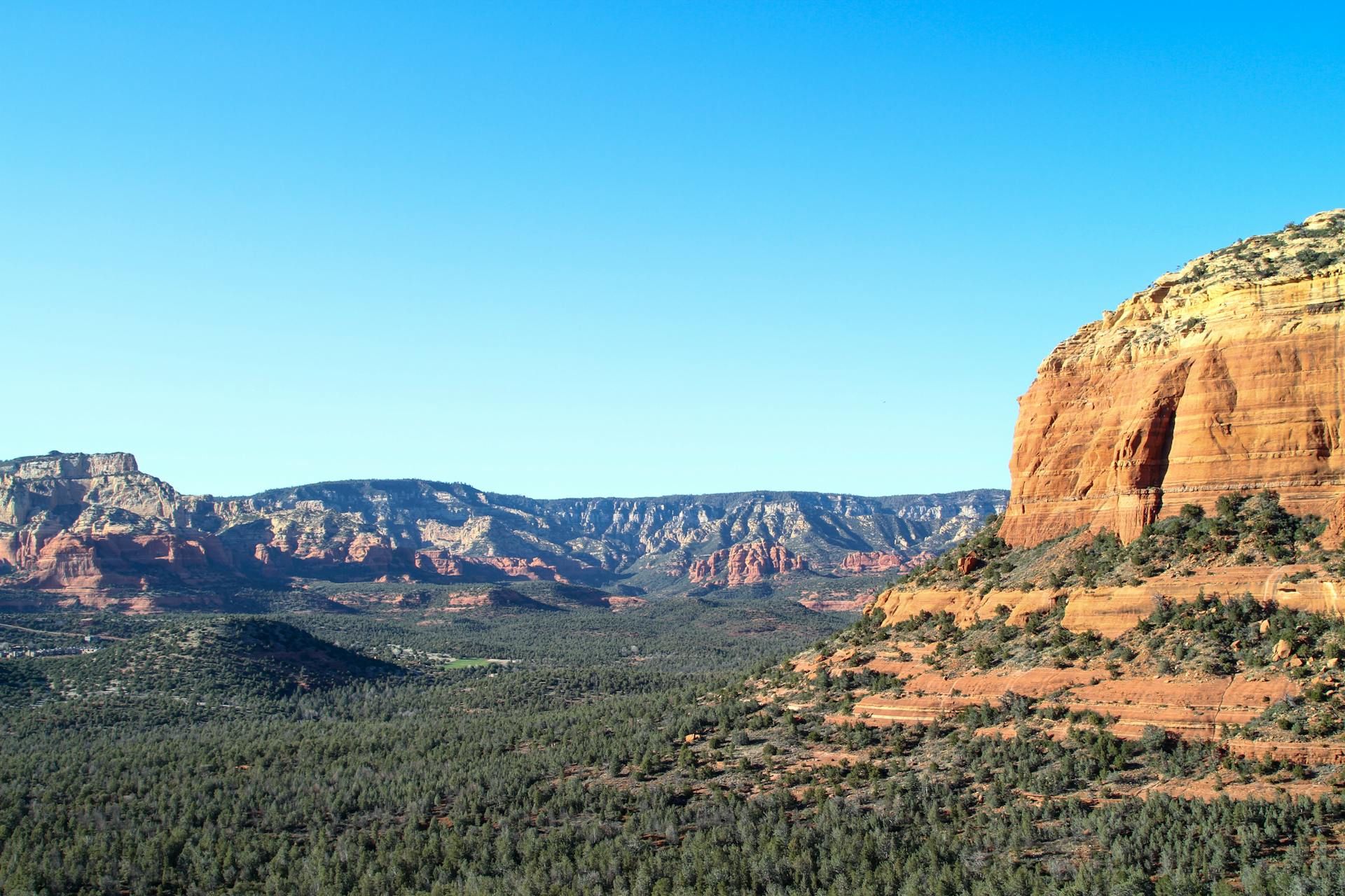 Scenic Panorama of a Mesa Mountain Valley Landscape Seen from Devil’s Bridge, Arizona, USA