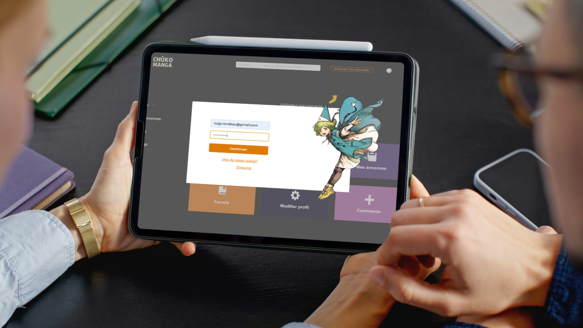 Image du site E-commerce du site internet de Chukko Manga sur tablette en mode responsive
