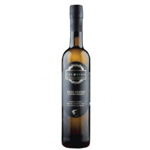 A bottle of Laconiko Olio Nuovo, a top 5 extra virgin olive oil for polyphenol count.