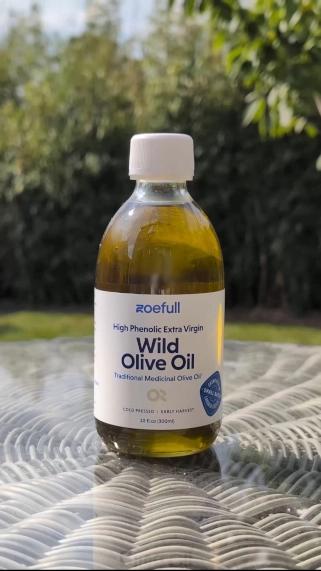 A bottle of Zoefull wild olive oil