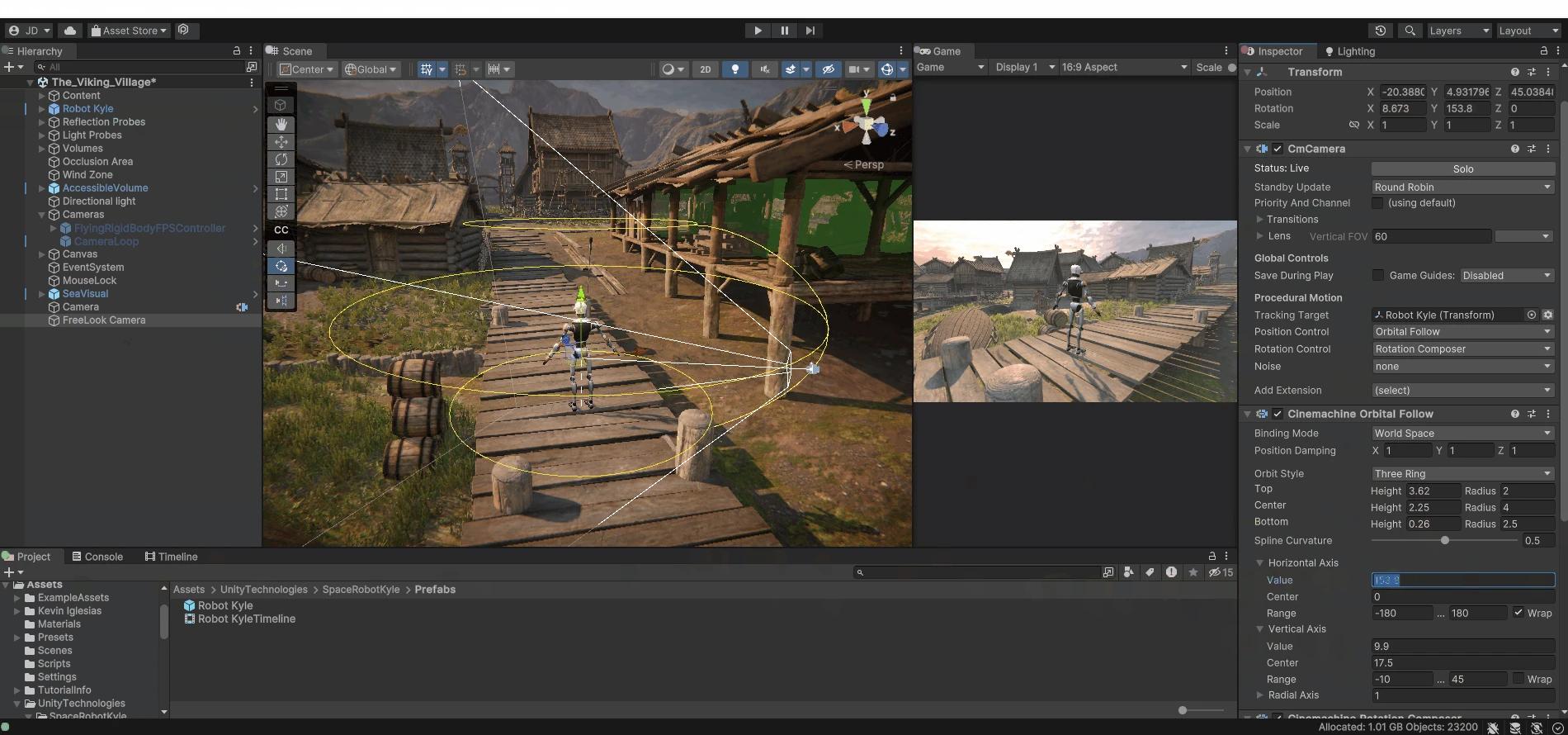 Cinemachine 3 FreeLook camera orbiting a character with the Orbital Follow behavior