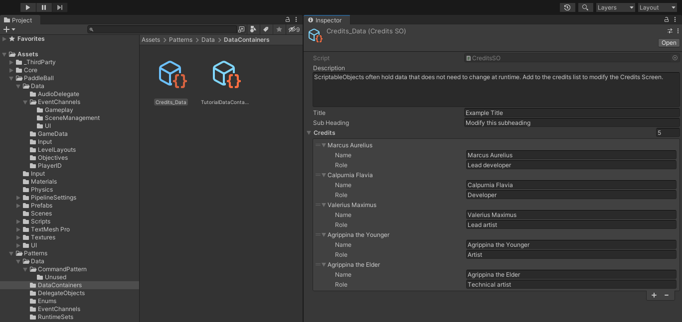 Unity Inspector comparing the serialized YAML of an empty ScriptableObject asset against an empty MonoBehaviour on a GameObject