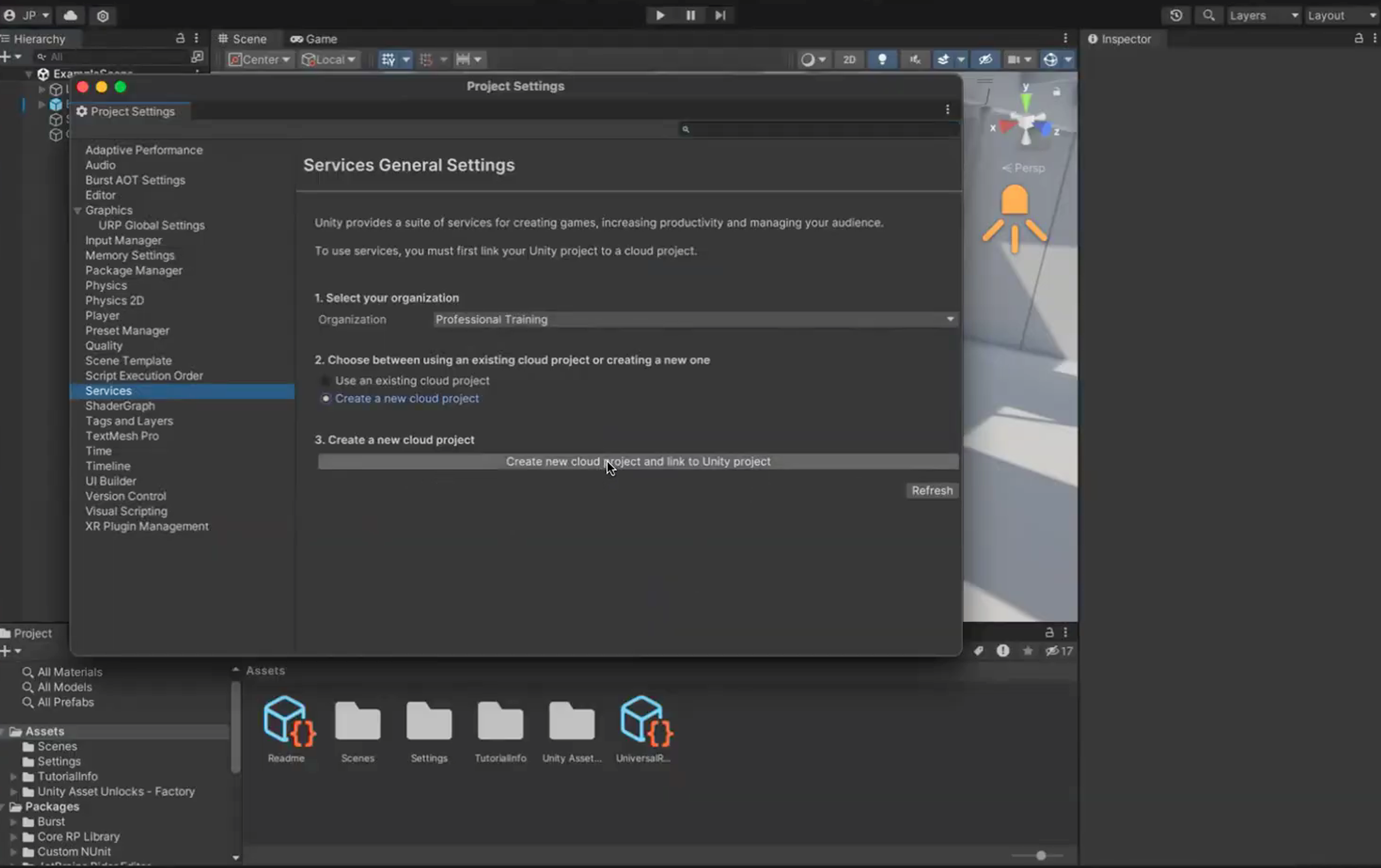 Create new Cloud project and link to the Unity project
