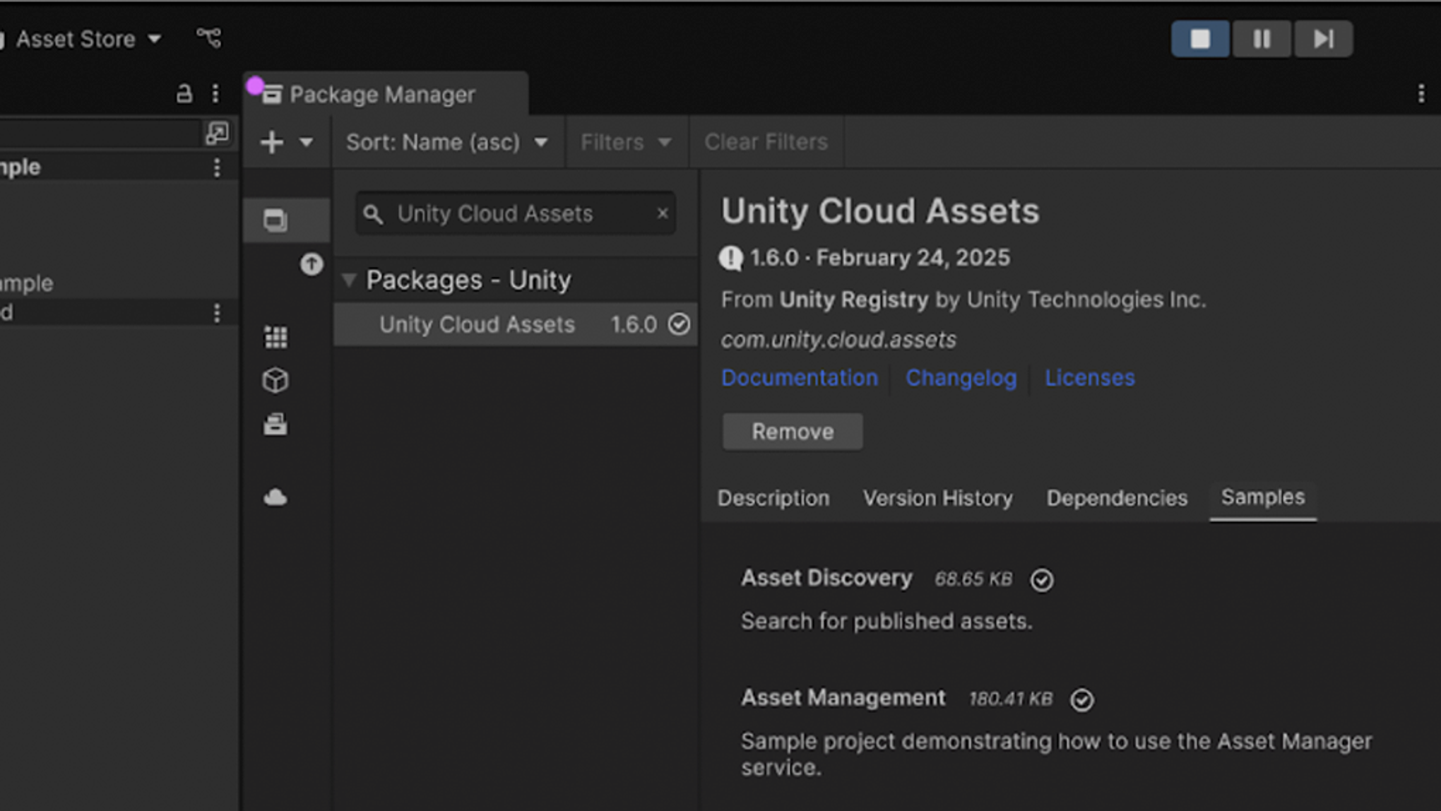 Package Manager内のAsset Manager SDK