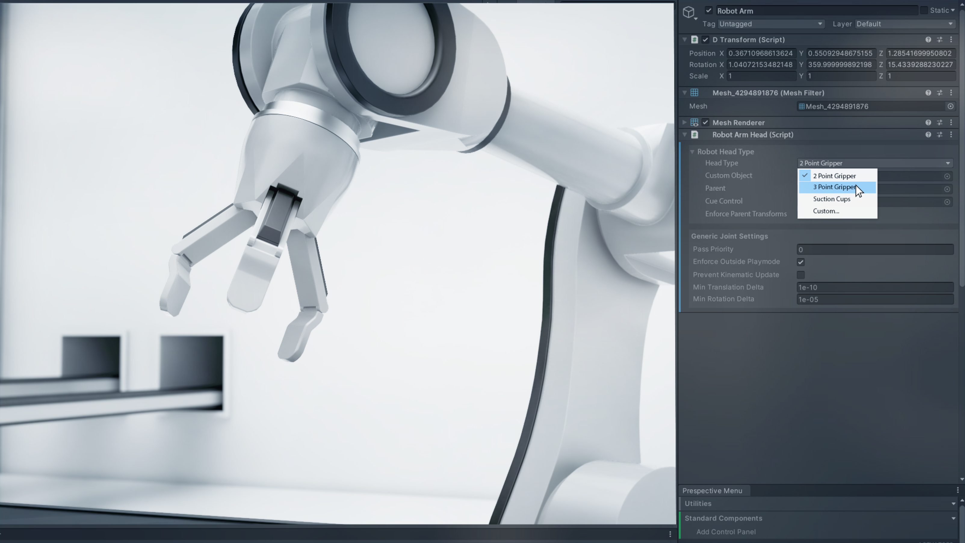Prespective и цифровой двойник Unity Editor в действии
