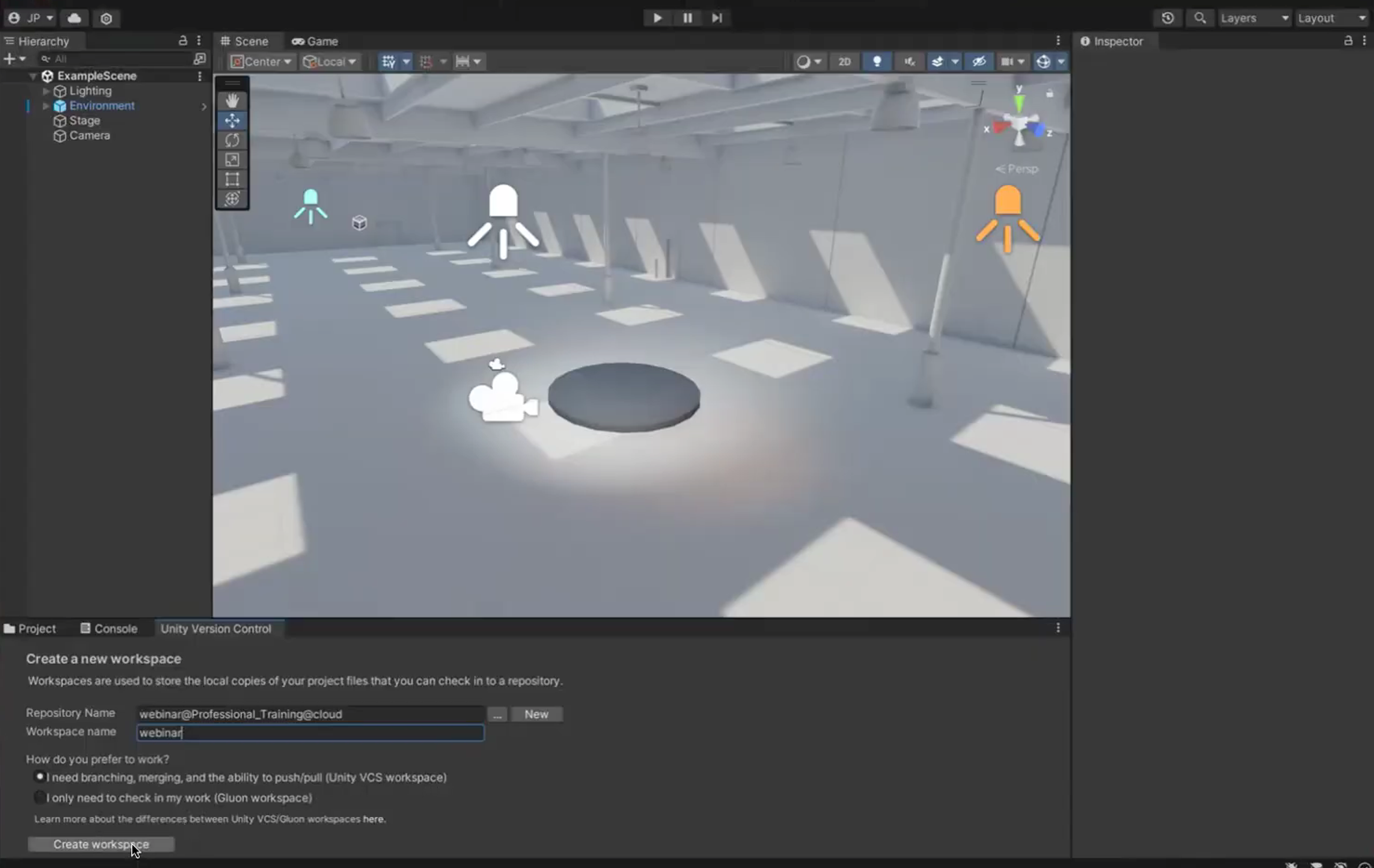 The Unity Version Control (UVC) tab in the Editor