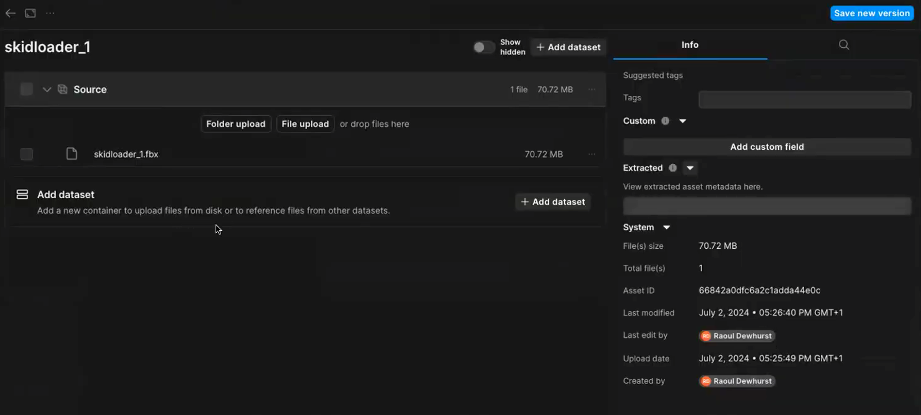Example: Uploading an .fbx file to the Unity Asset Manager