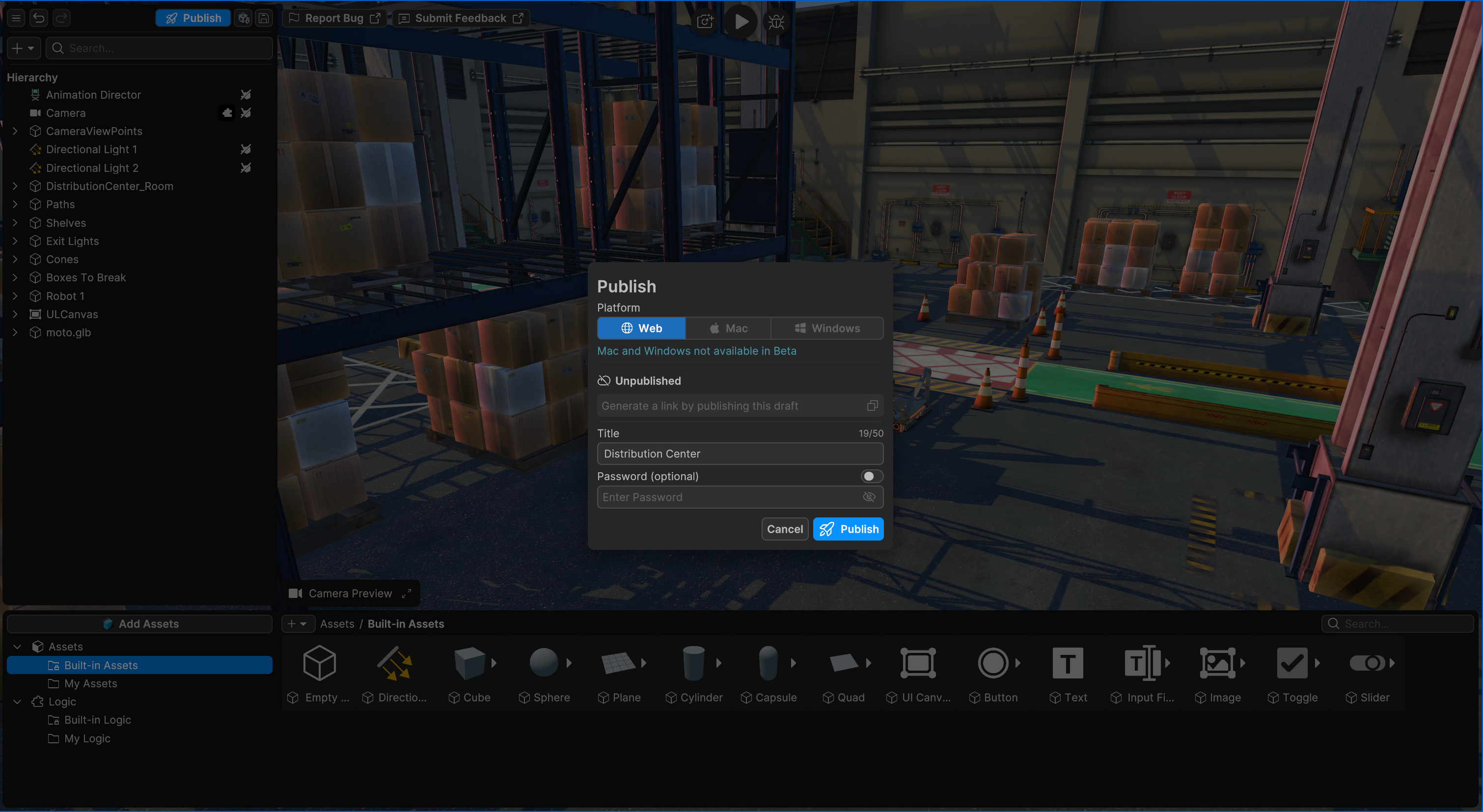 Publish and share your Unity Studio project via a web URL 