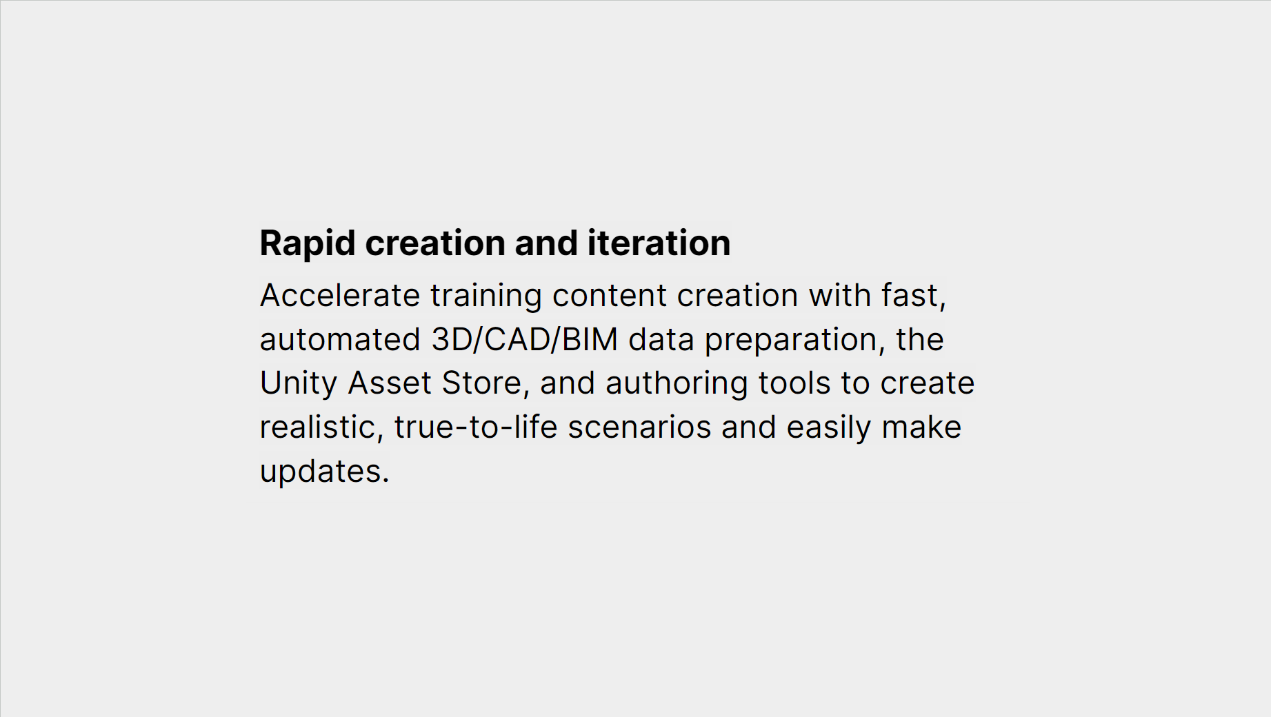 Benefit of Unity for immersive training - rapid creation and iteration