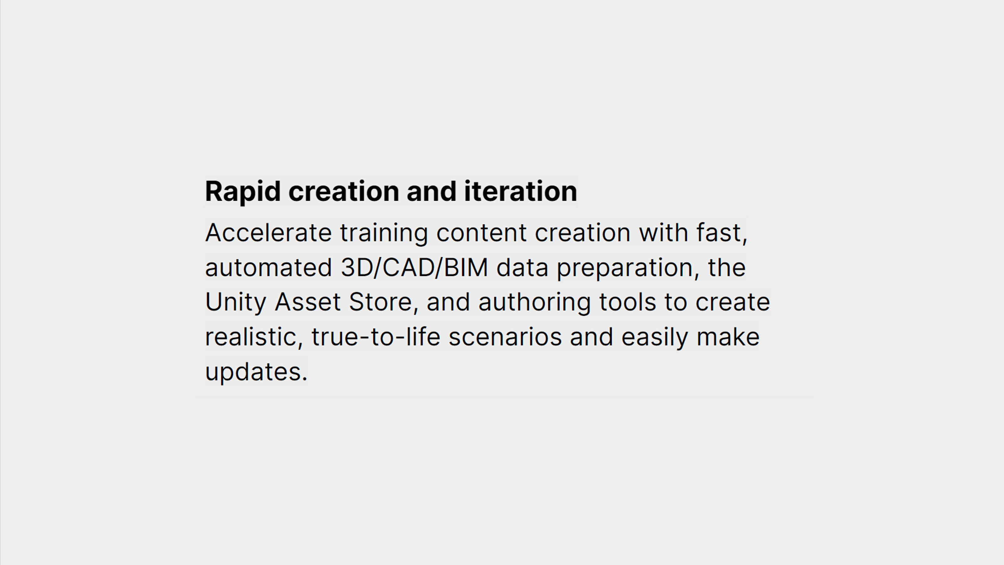 Benefit of Unity for immersive training - rapid creation and iteration