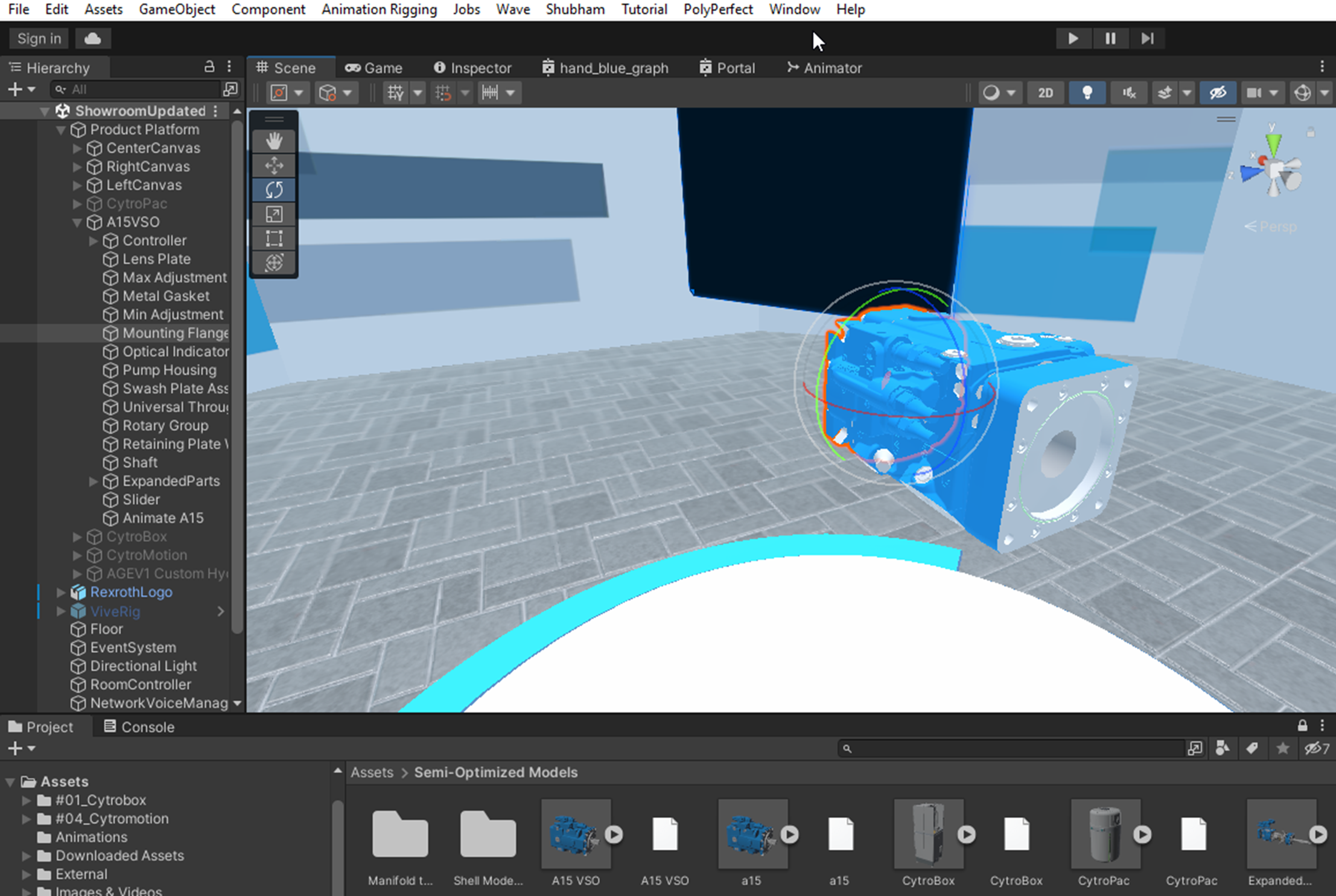 Unity Editor view of 3D asset creation