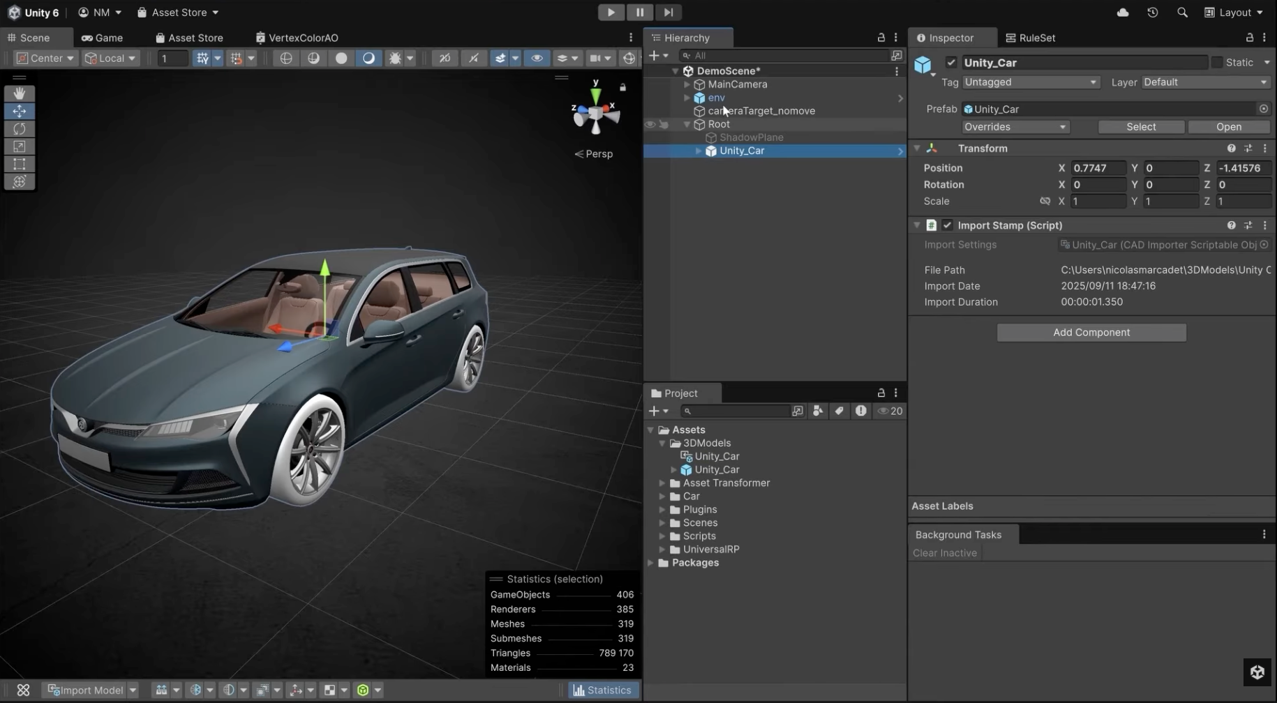 The Unity car model in the Unity Asset Transformer Toolkit 3.2
