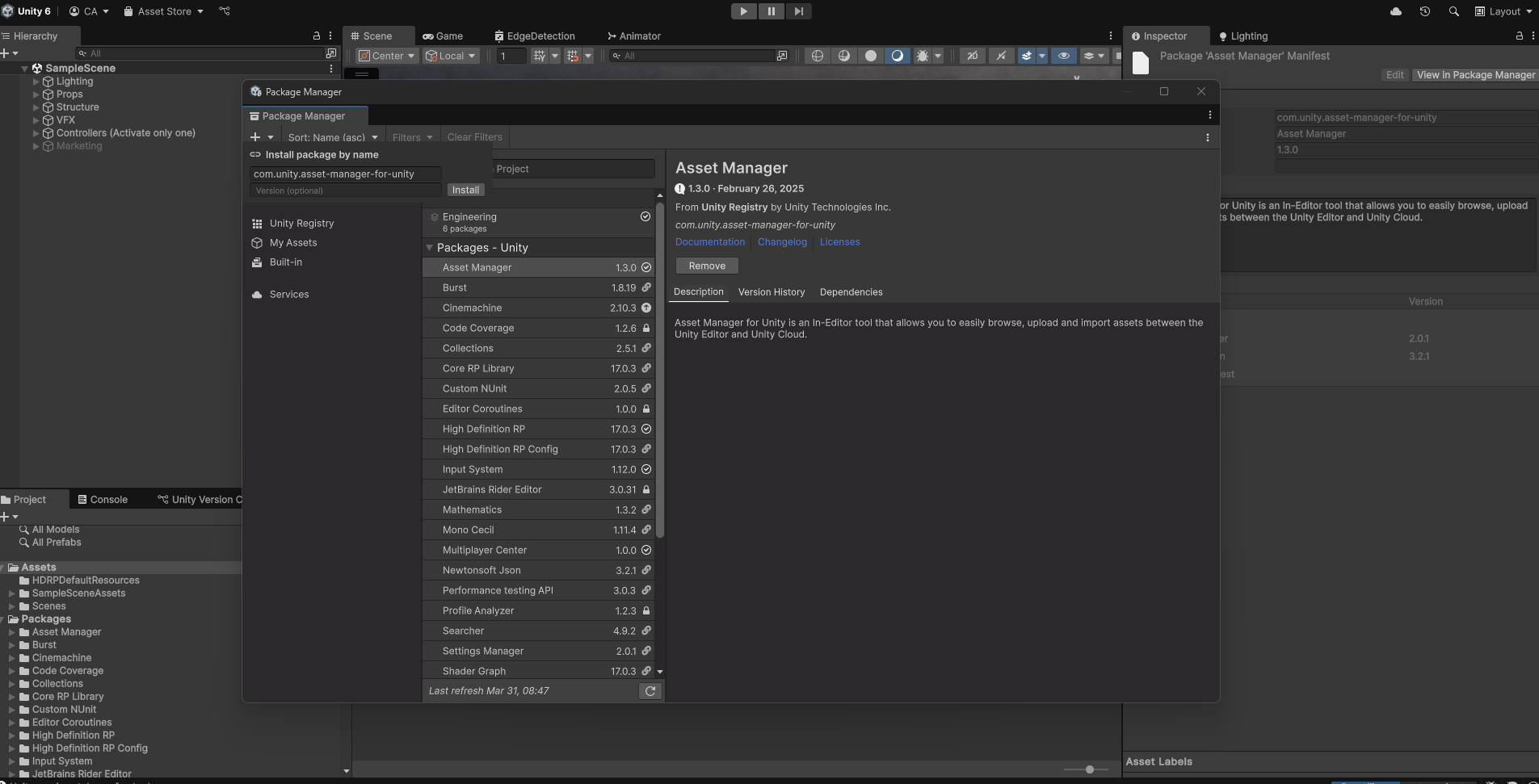 Screenshot of installation in package manager