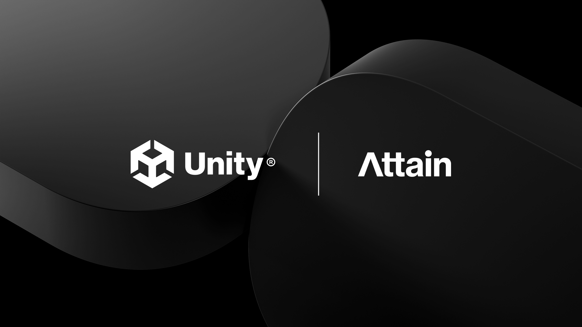 Unity and Attain logos on a black background 