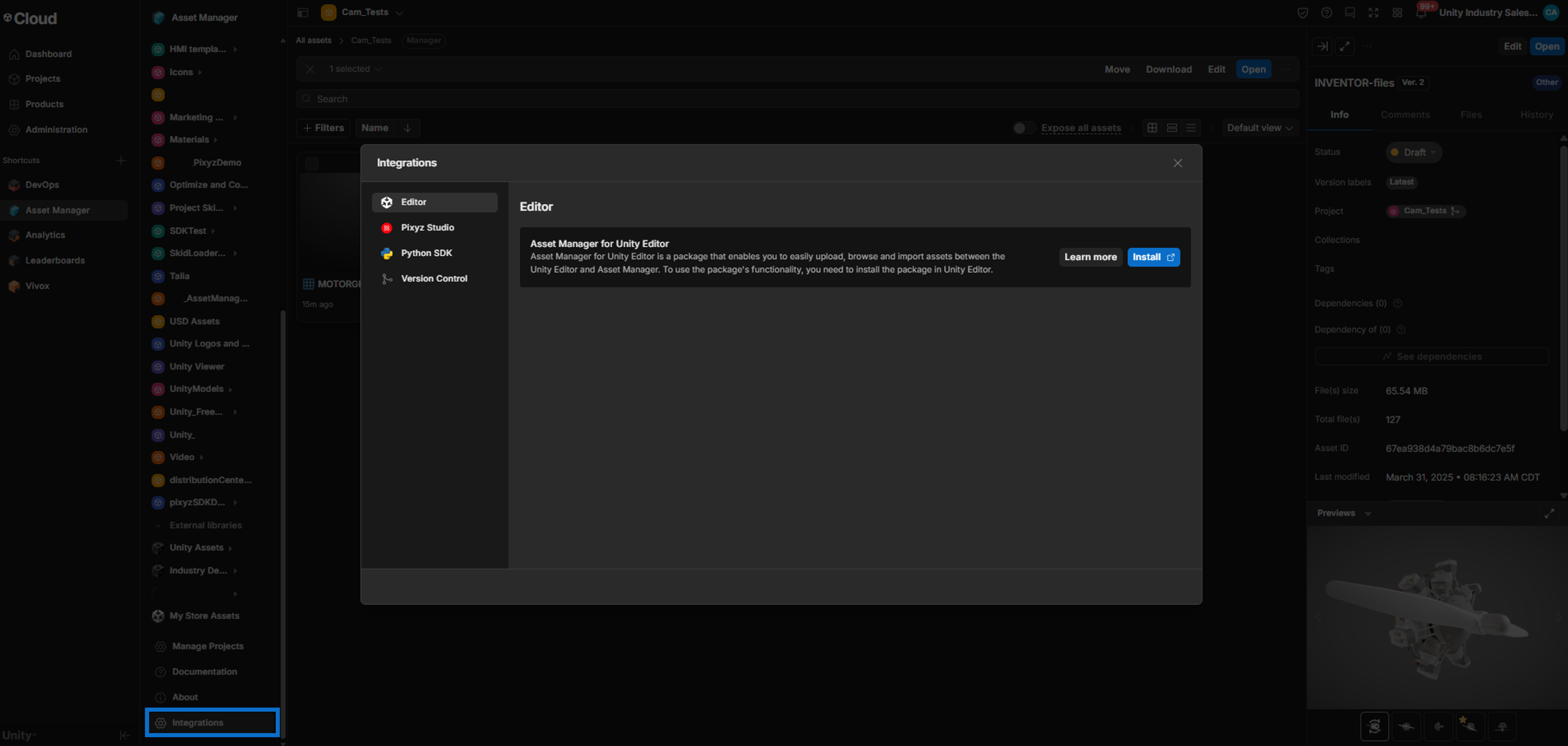 screenshot of Package installation from Asset Manager
