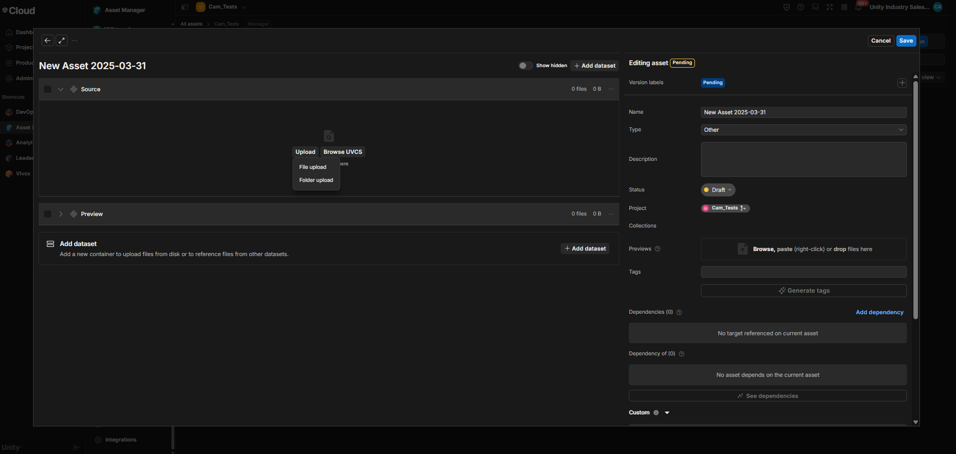  screenshot of Upload a new asset into Asset Manager
