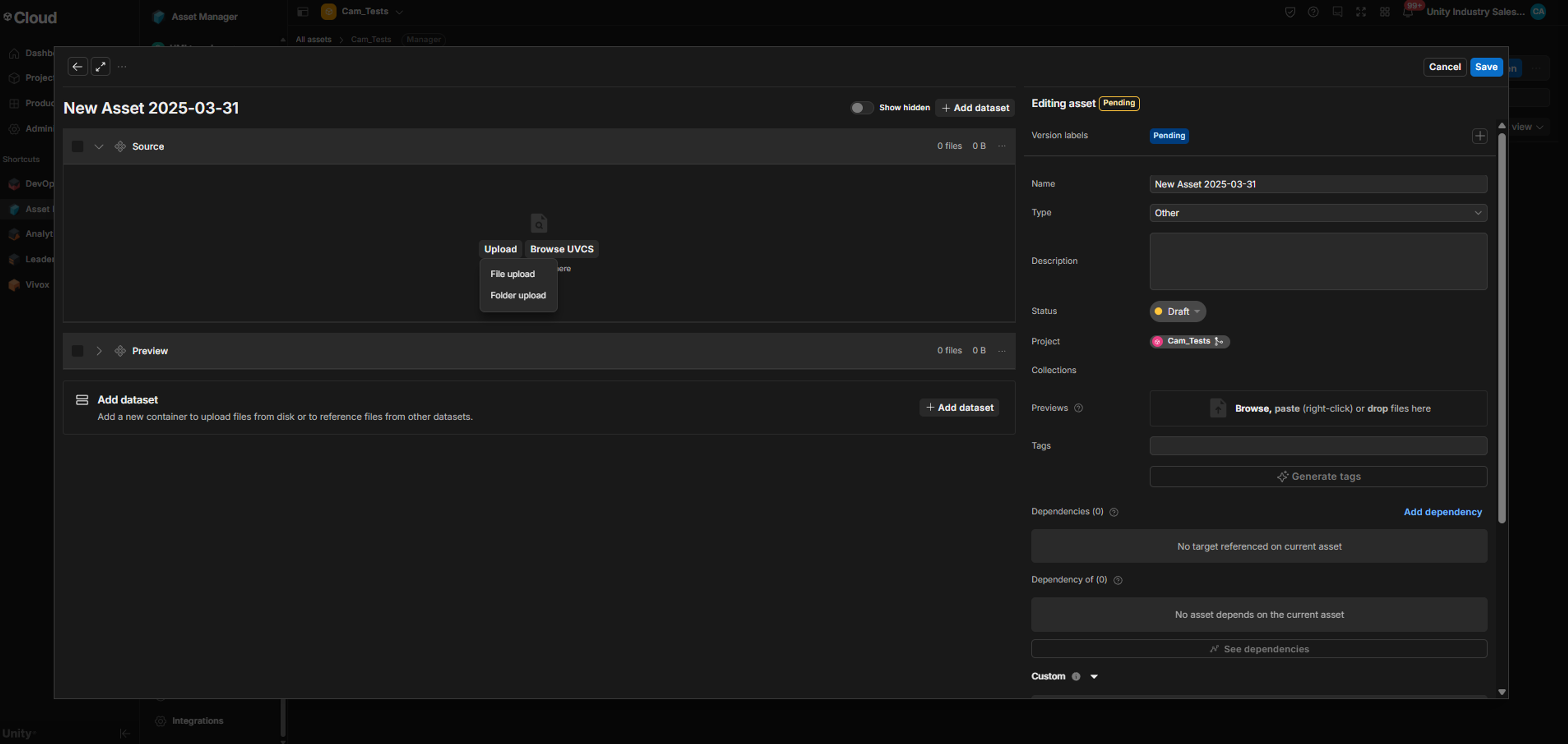 screenshot of Upload a new asset into Asset Manager