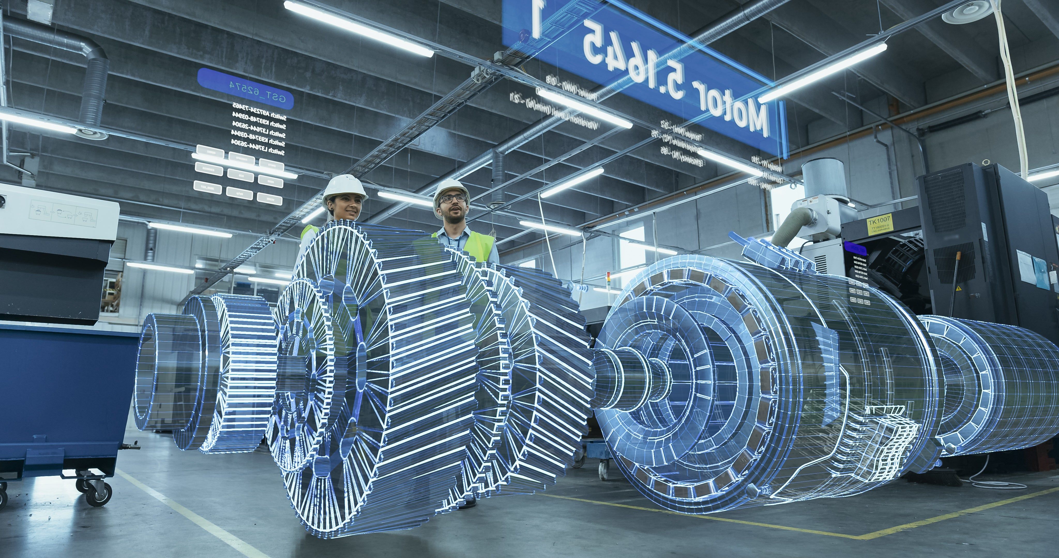 Factory workers use simulations to safely train on virtual machinery.