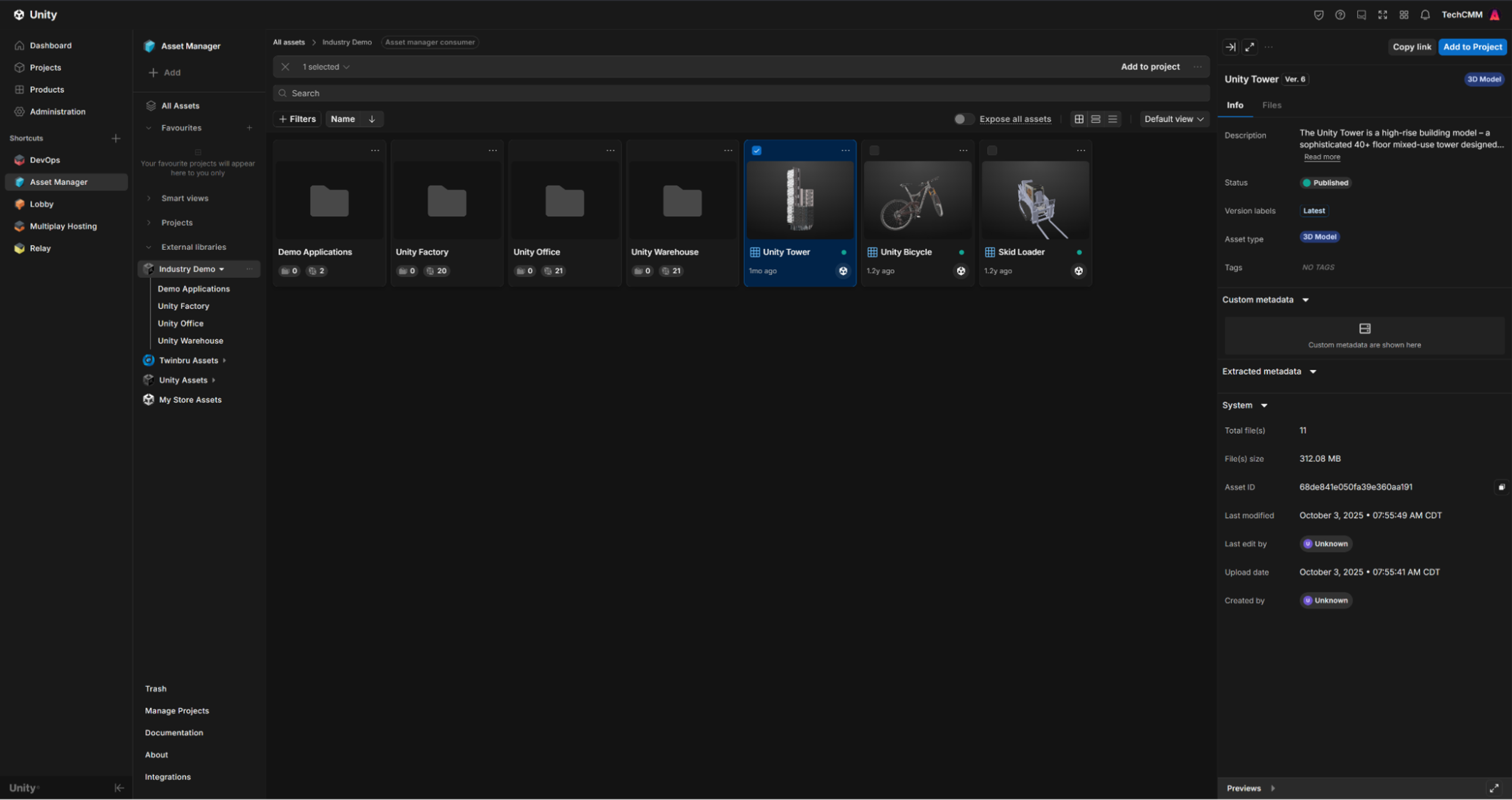 Unity Asset Manager in the web browser