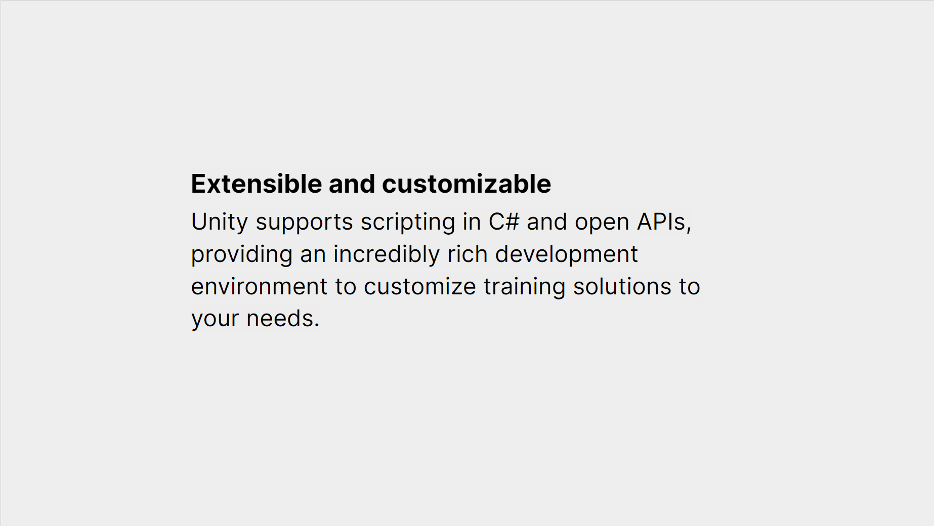Benefit of Unity for immersive training - extensible and customizable