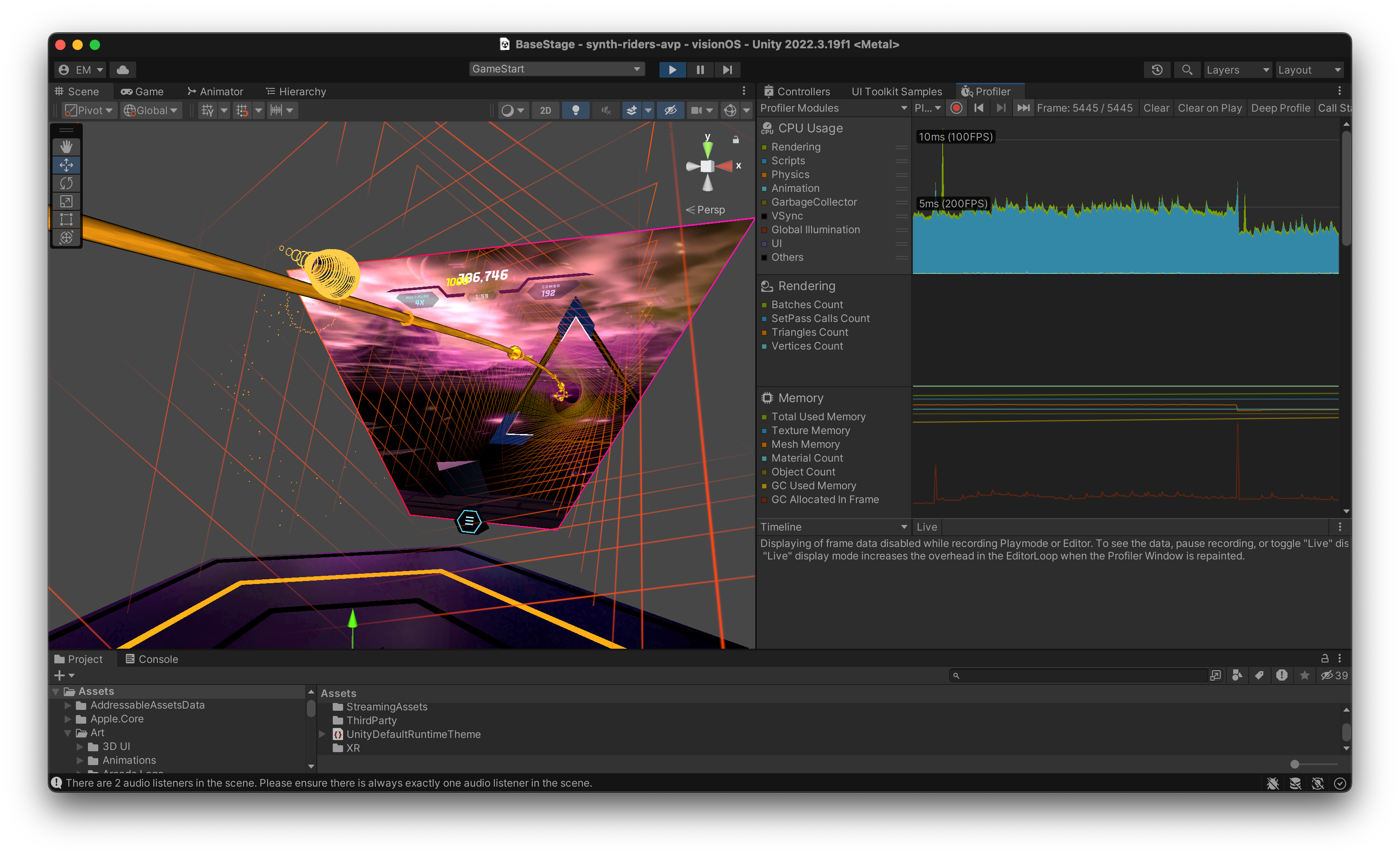 In-Editor shot of the Kluge Interactive team profiling particle performance