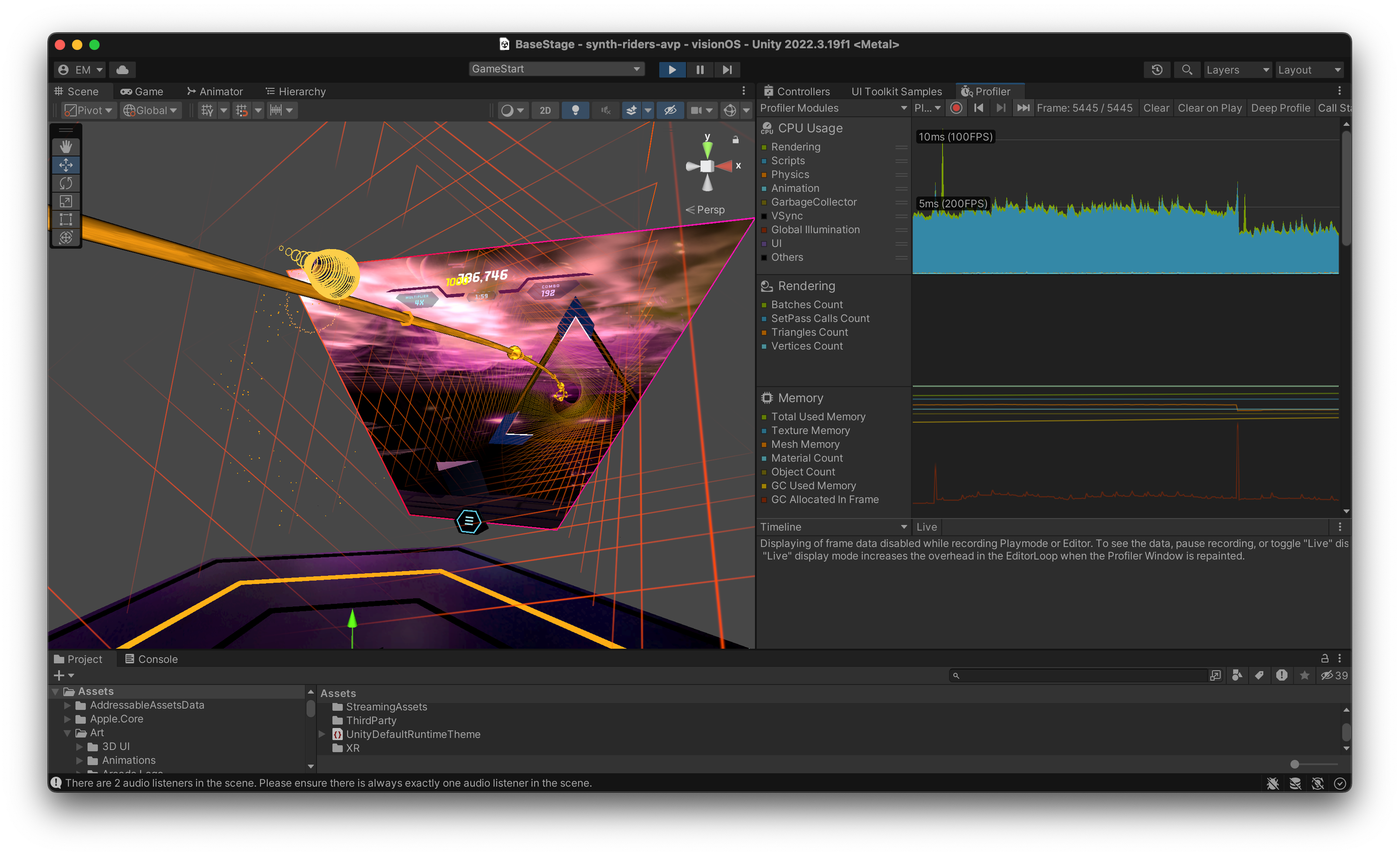 In-Editor shot of the Kluge Interactive team profiling particle performance