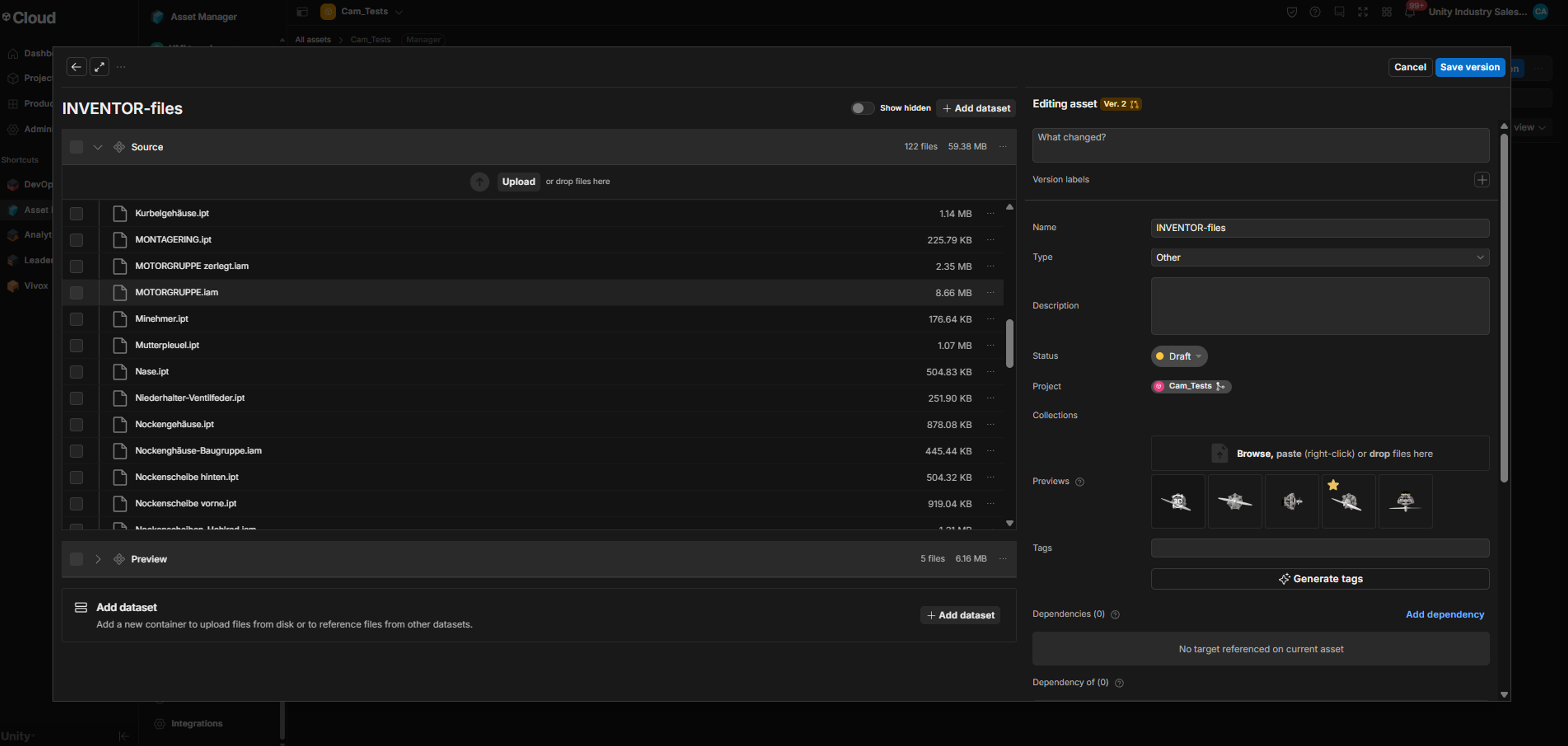 screenshot of Asset finishes upload with generated previews