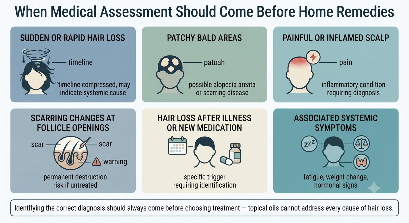 Diagram showing clinical scenarios requiring medical assessment rather than home remedy use