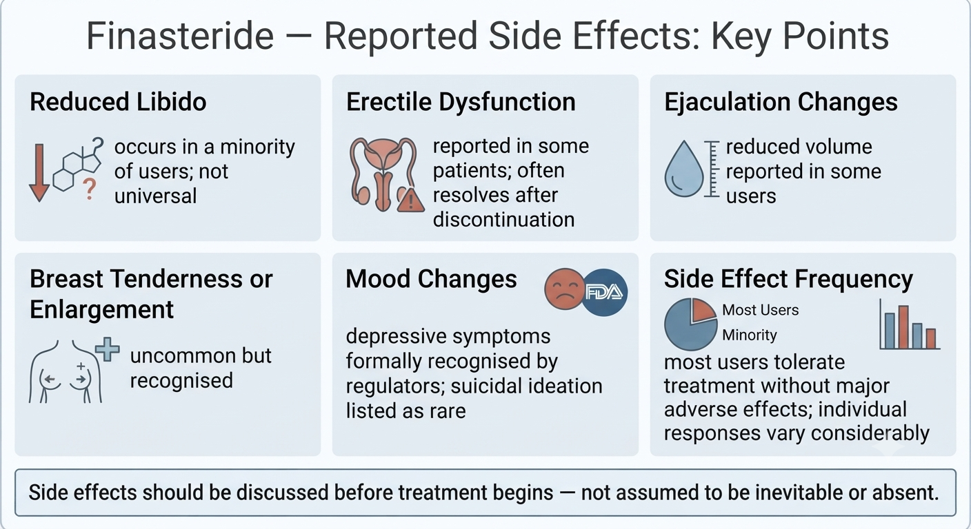 Structured side effect overview panel for finasteride