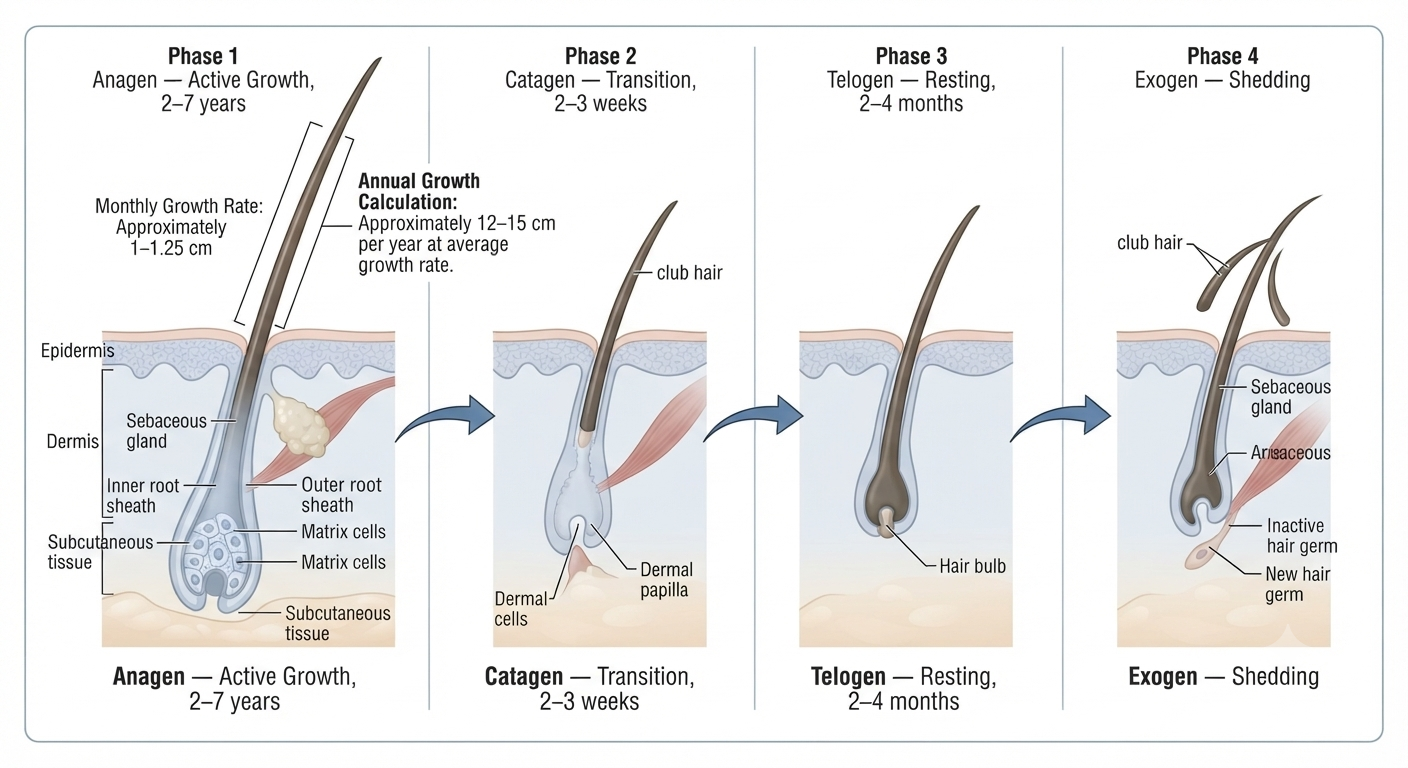 Full four-phase hair cycle diagram with growth rate context