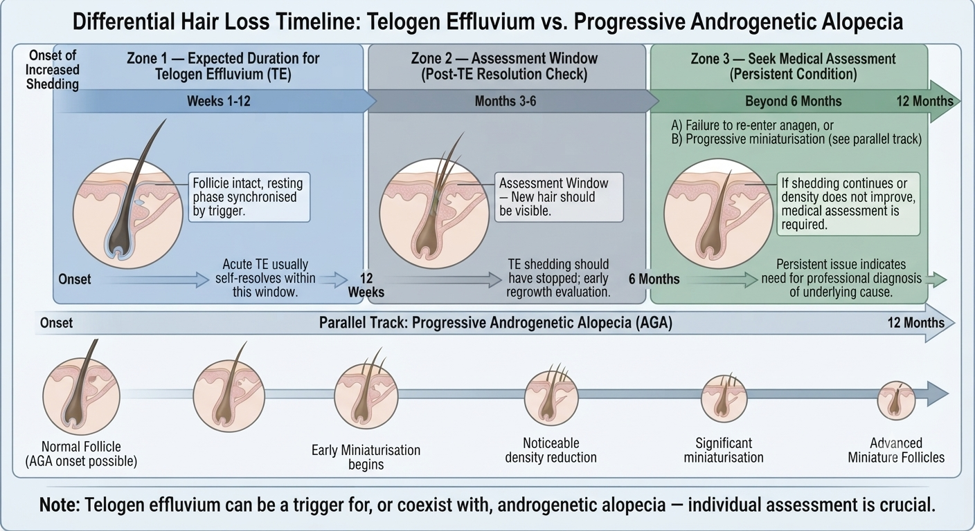Timeline diagram showing when shedding requires further assessment