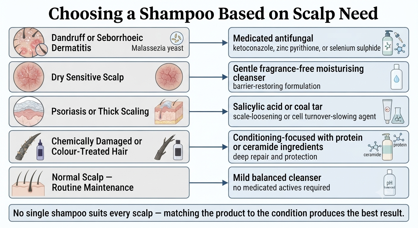 Structured matching diagram — scalp condition to appropriate shampoo type