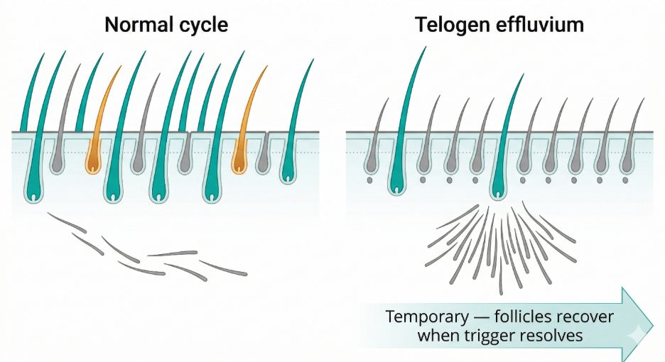 Normal cycle versus Telogen Effluvium