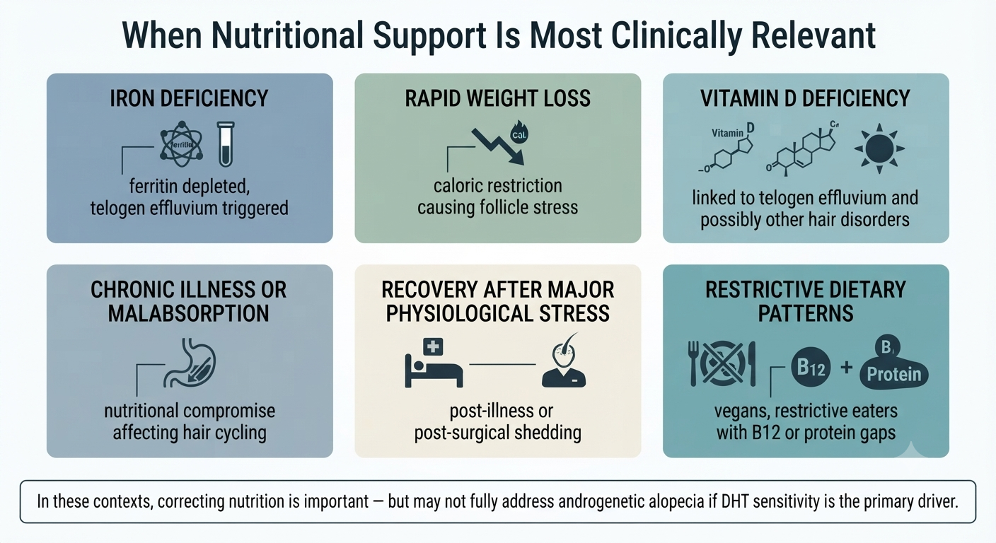 Diagram showing clinical scenarios where nutritional support is most relevant